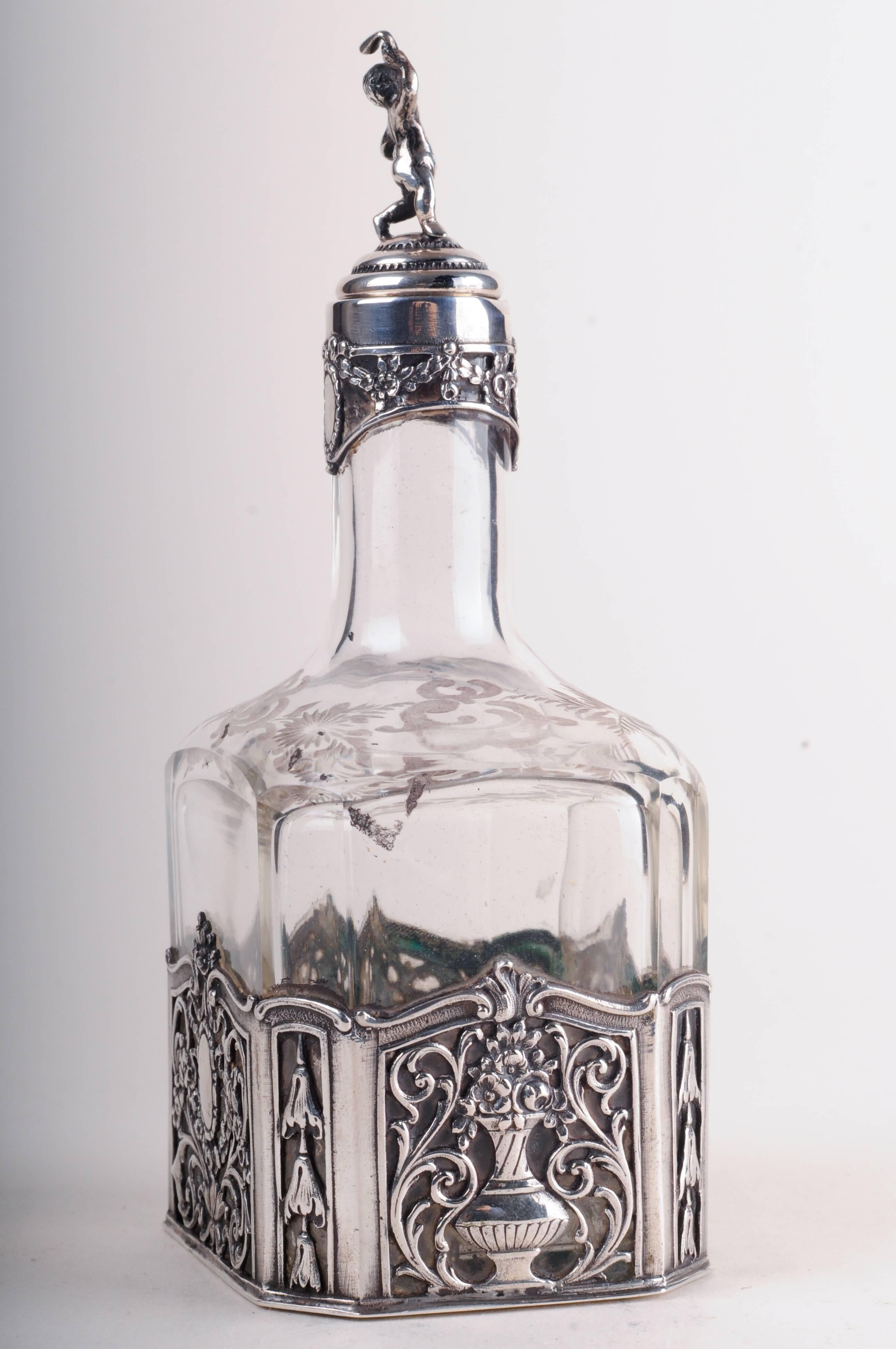 Storck & Sinsheimer 1874-1926 Glass Silver Decanter For Sale 2