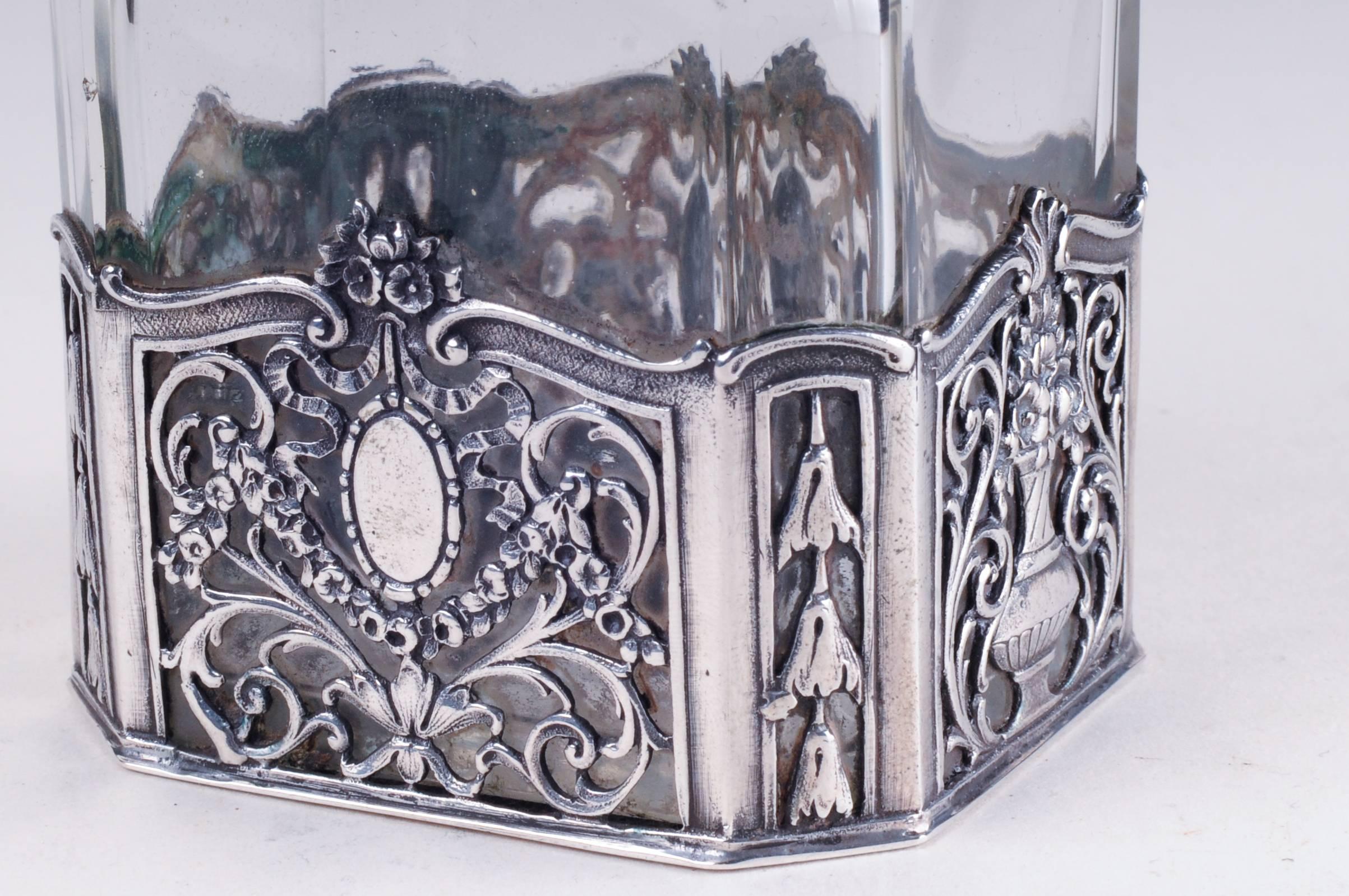 Storck & Sinsheimer 1874-1926 Glass Silver Decanter For Sale 1