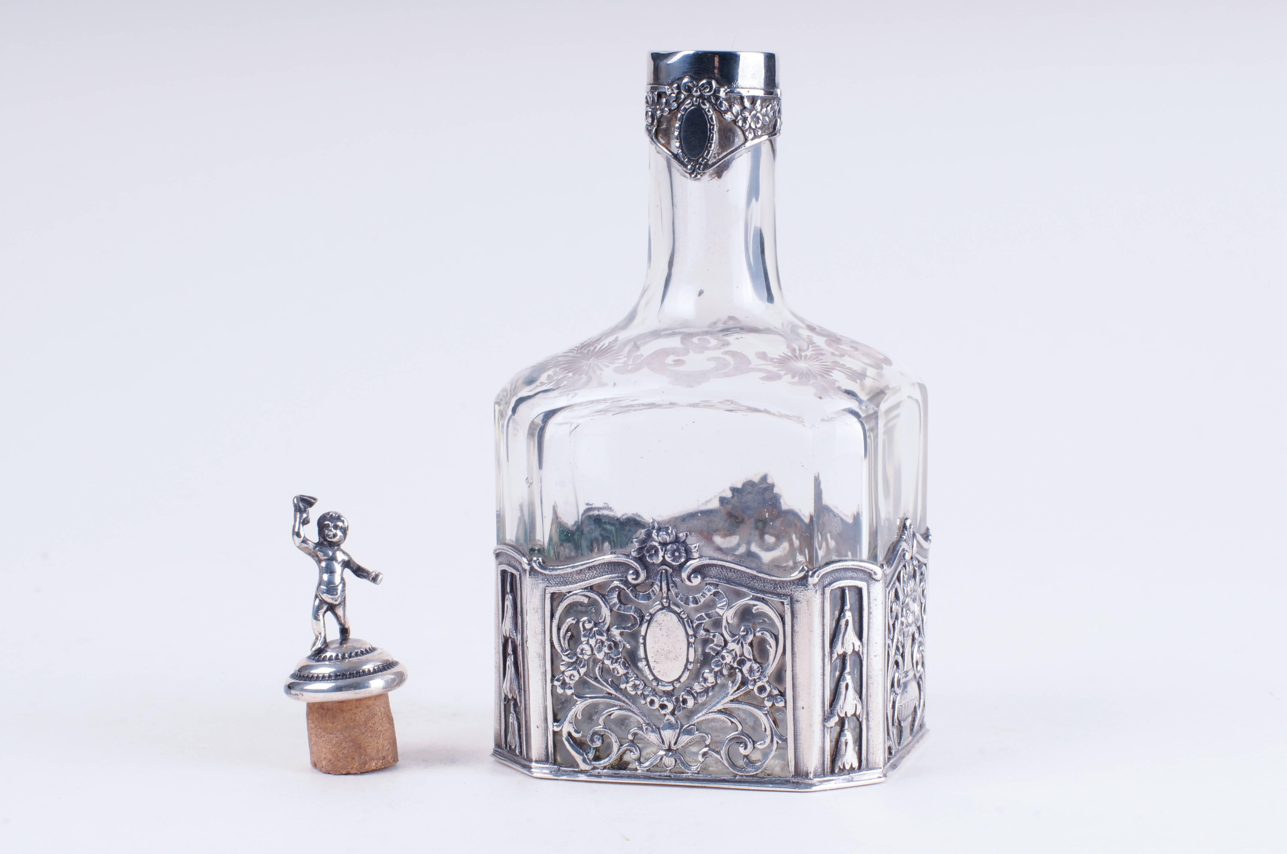 Storck & Sinsheimer 1874-1926 Glass Silver Decanter For Sale 3