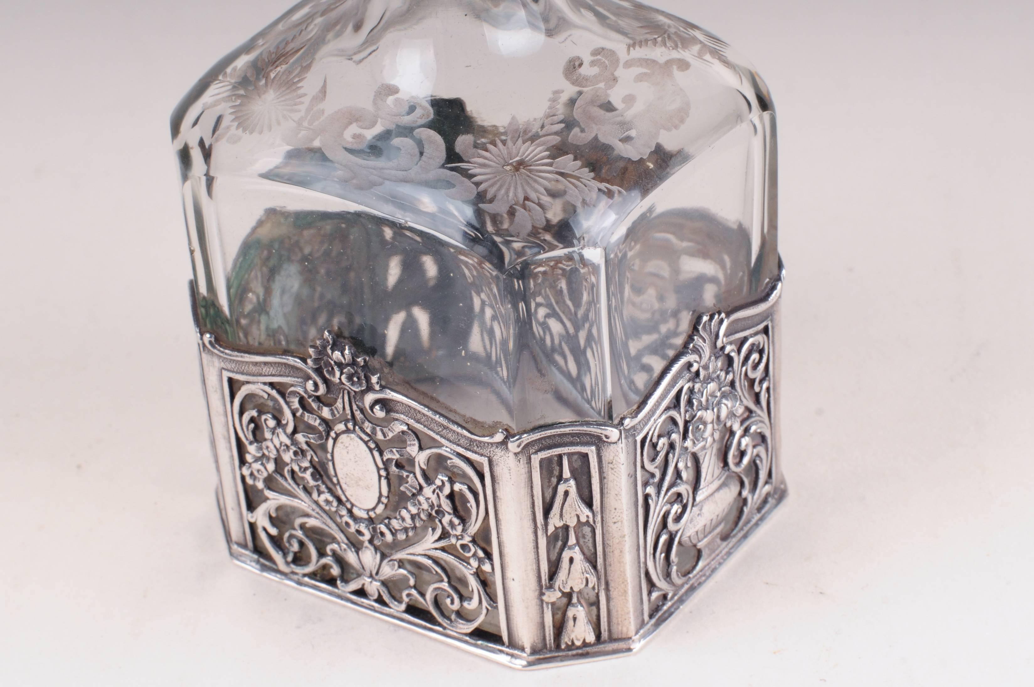 Storck & Sinsheimer 1874-1926 Glass Silver Decanter For Sale 4