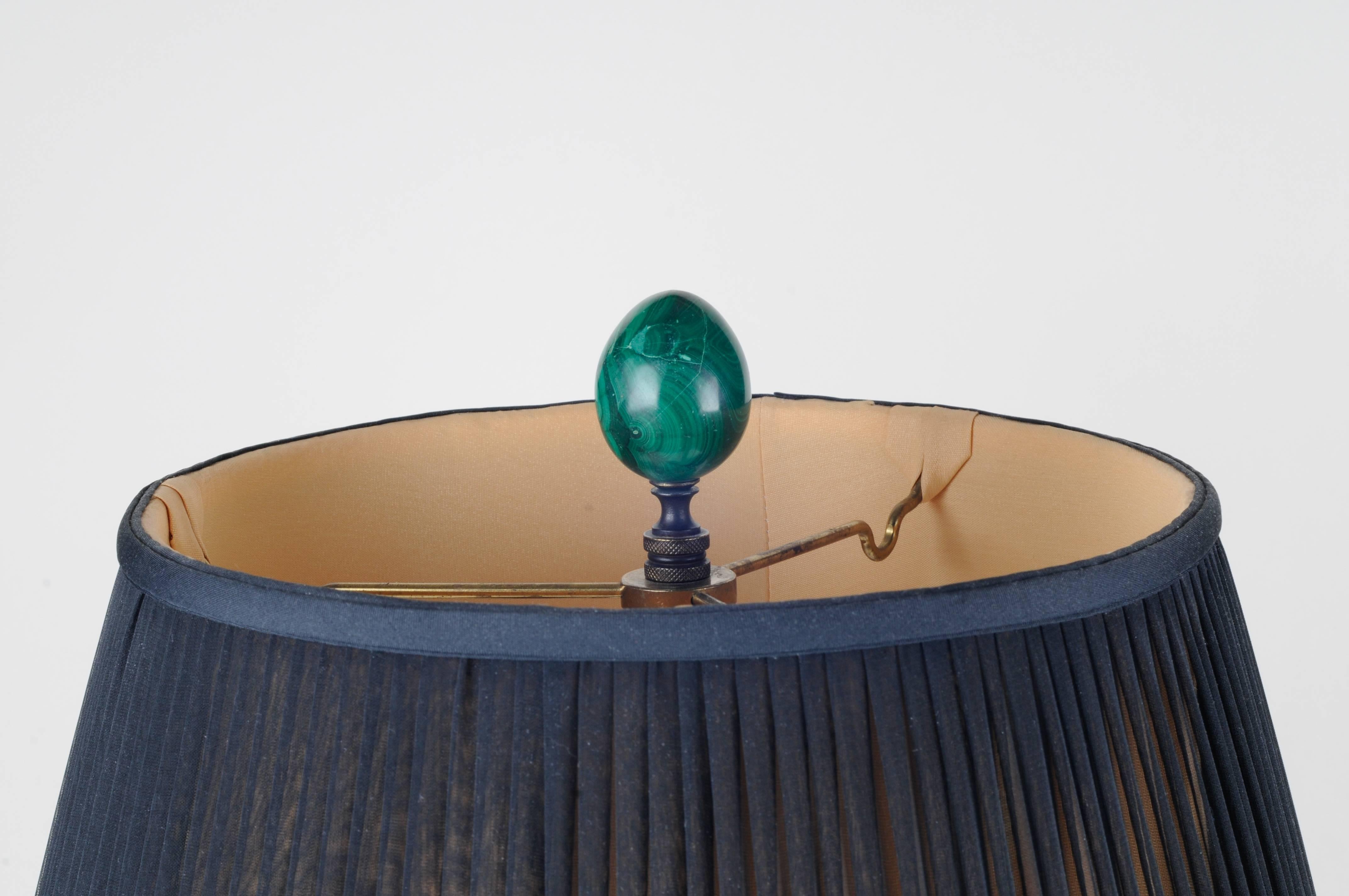 American Pair of Mid-Century Table Lamps with Malachite Veneer 
