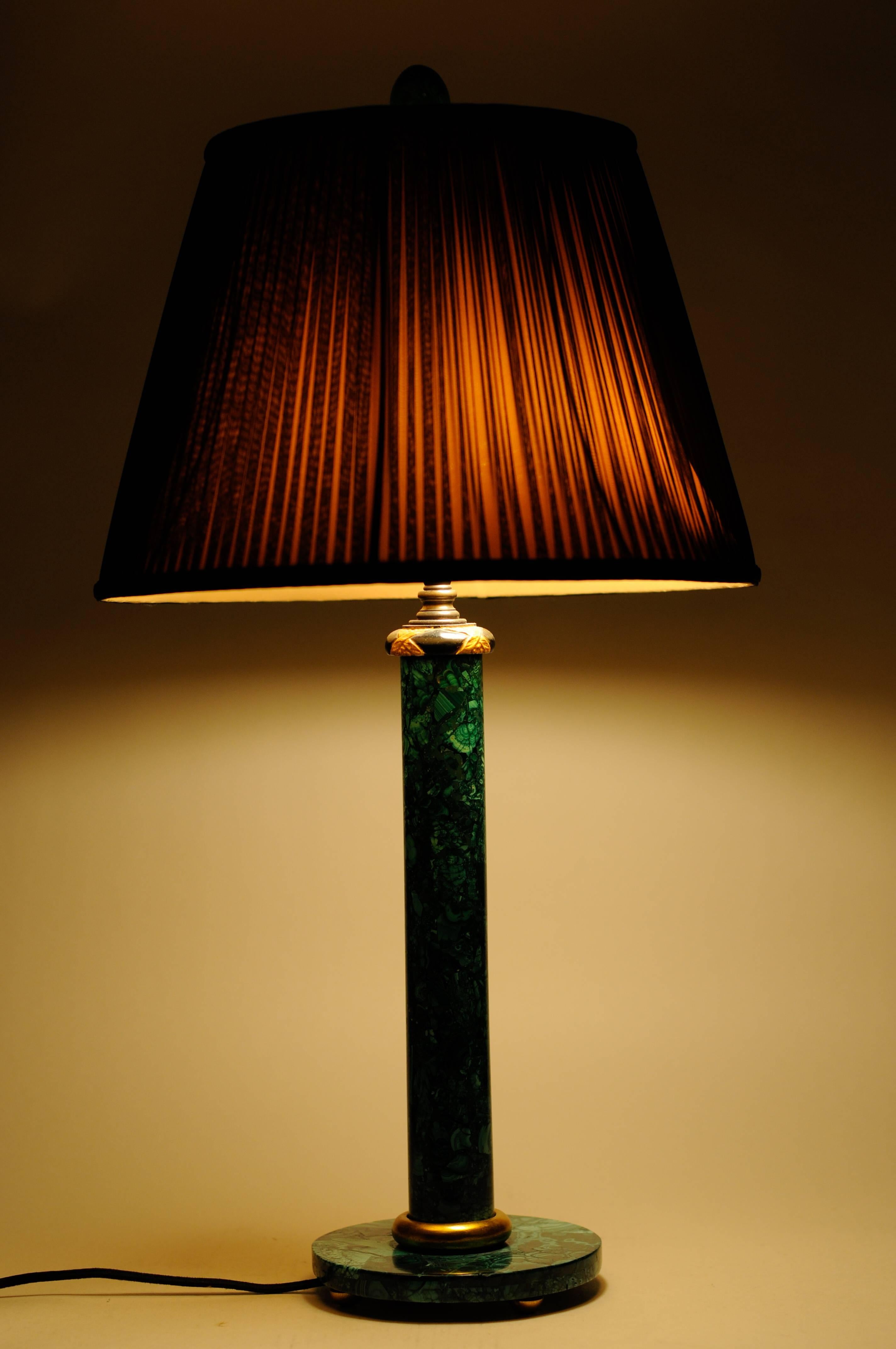 Pair of Mid-Century Table Lamps with Malachite Veneer 