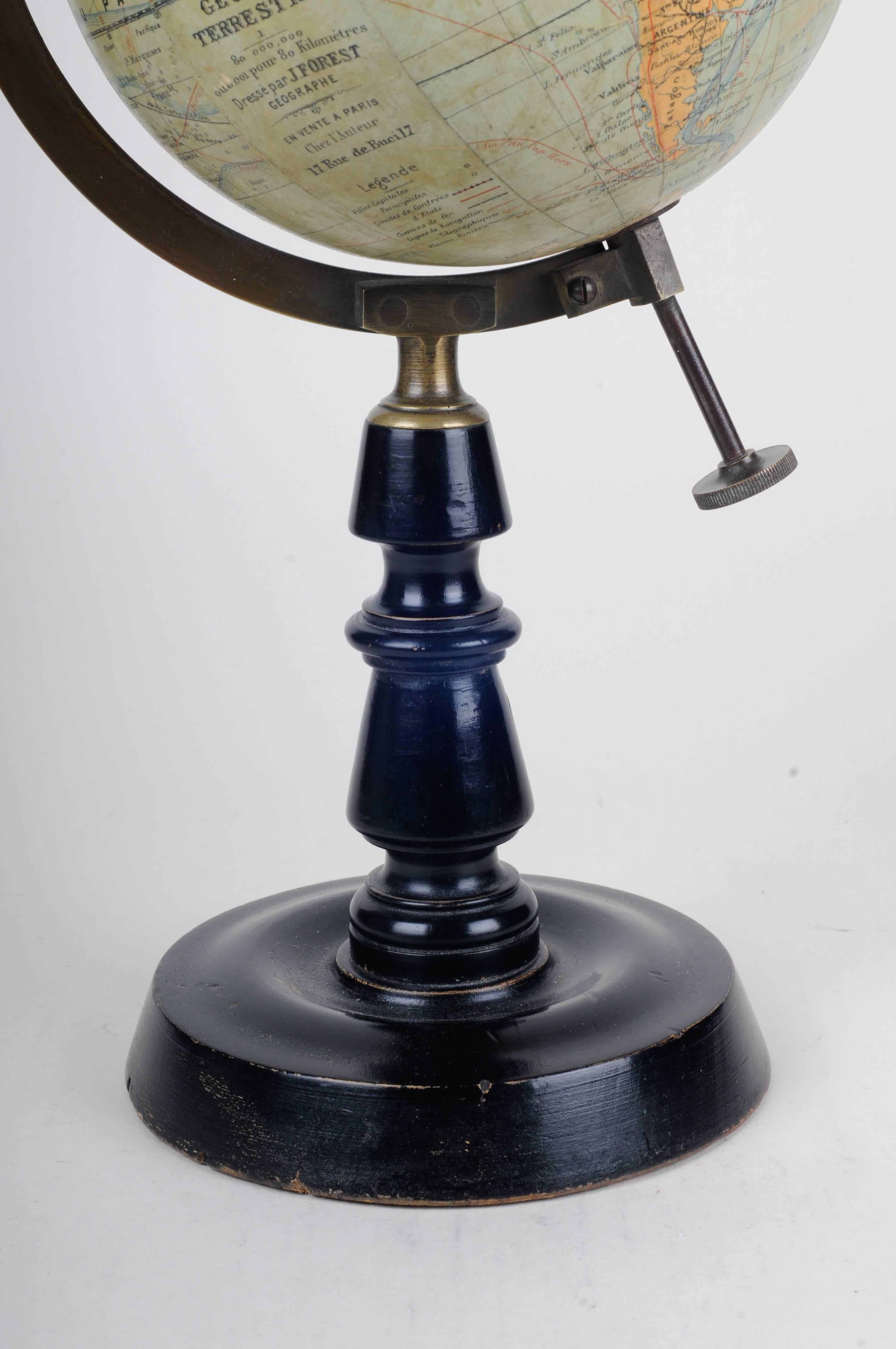 French Art Deco Terrestre Table Globe J. Forest In Good Condition For Sale In Seattle, WA