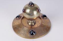 Brass Inkwell with Tiger-Eye Cabochons