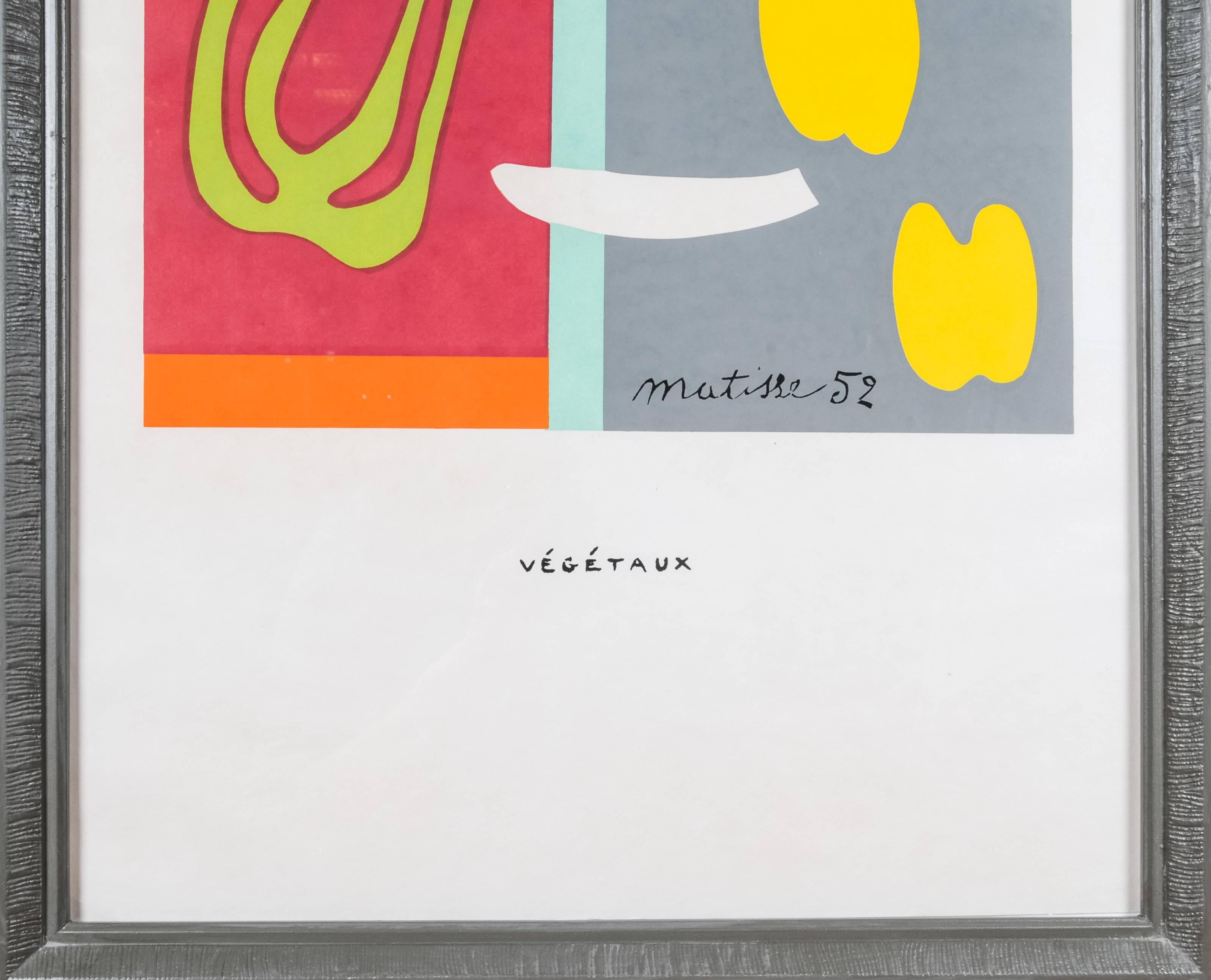 Original serigraphs from the 1952 edition after Matisse's cut-outs. There are housed in the original frame and has conservation backing.

The piece has been cleaned by J.E. Thompson Art Conservation, LLC.
 

Artist: Henri Matisse (French,