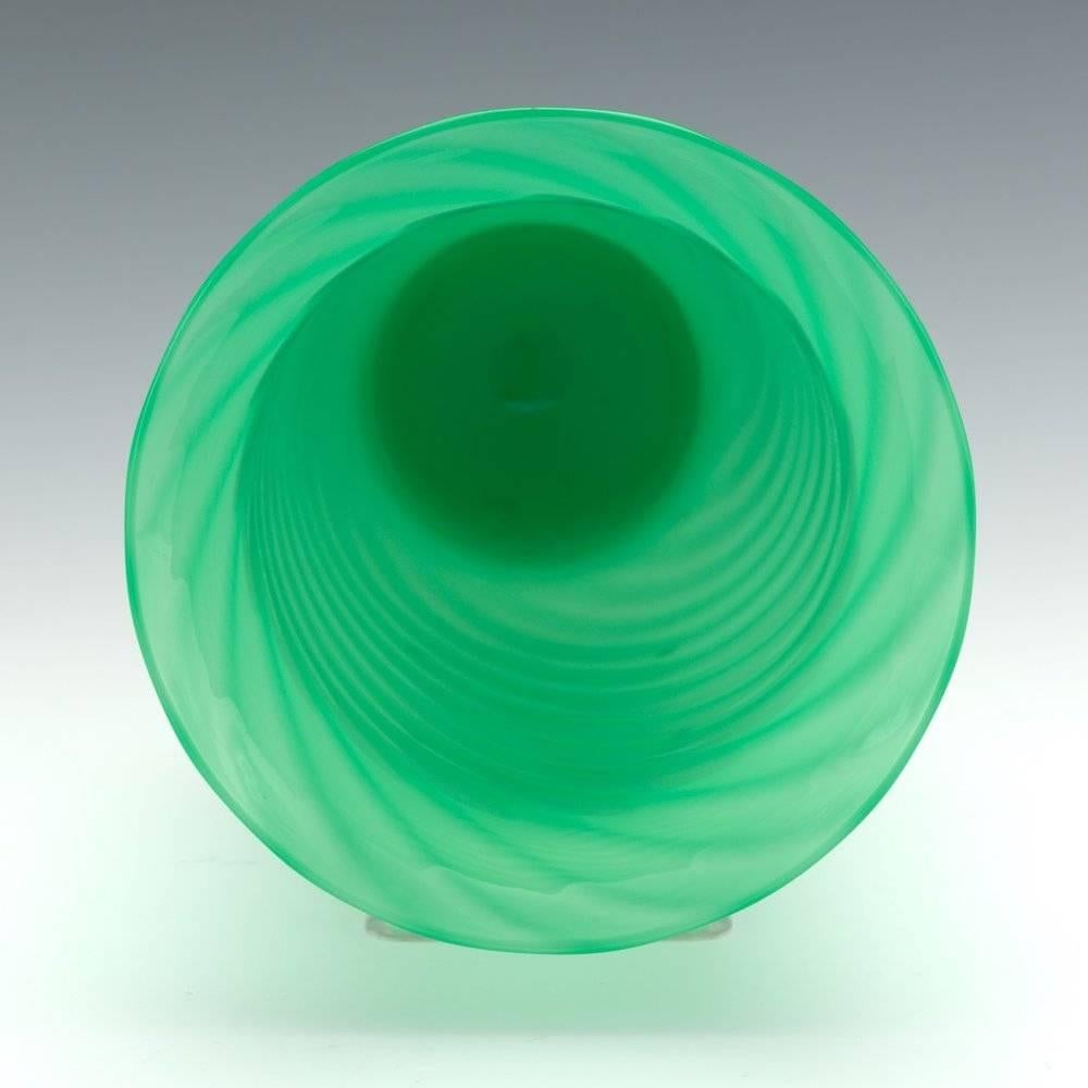 Steuben Jade Green Ribbed Swirl Vase In Good Condition For Sale In Seattle, WA