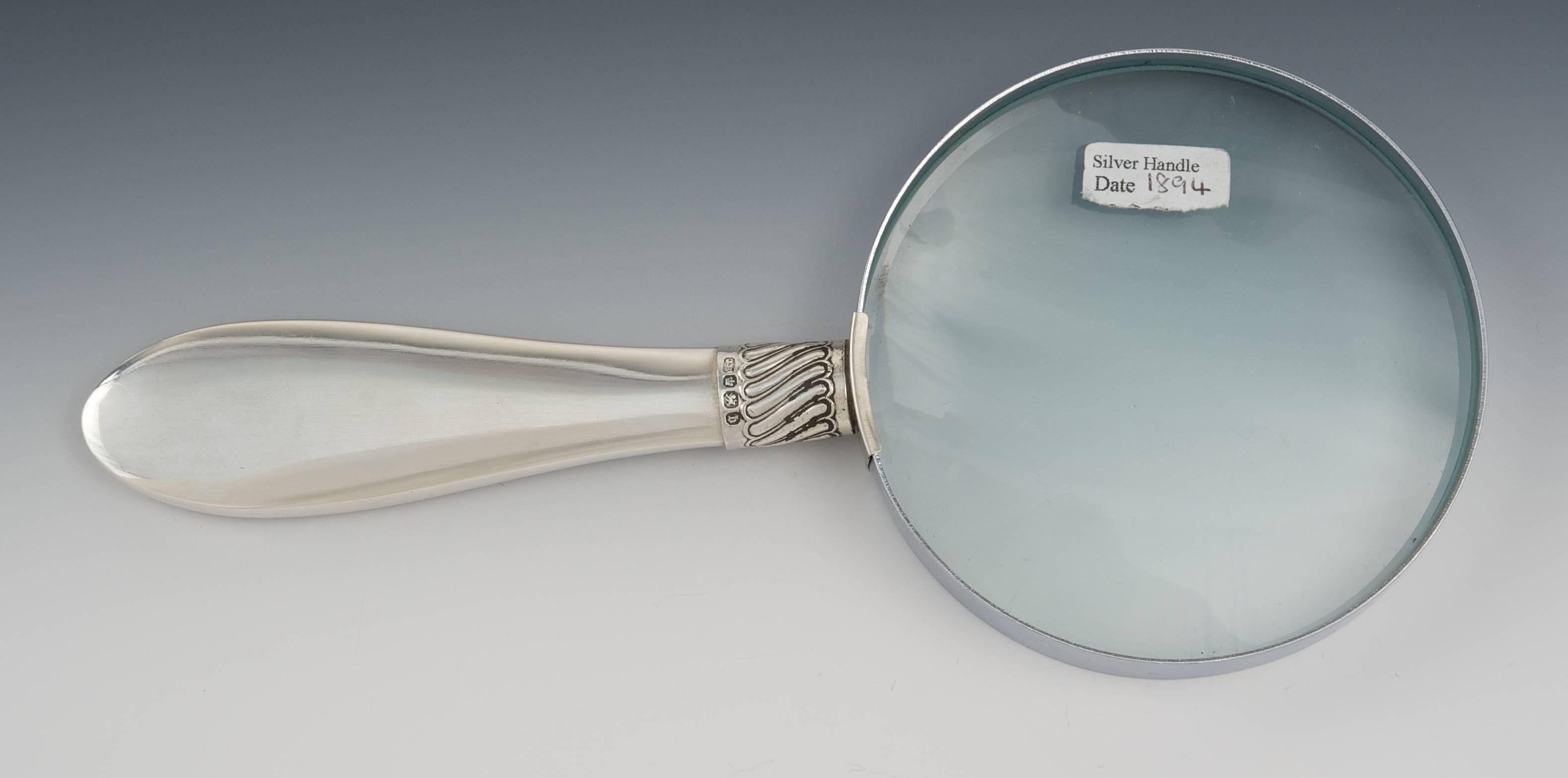 19th Century Hilkinson Silver Handled Magnifying Glass with Tortoise Shell Inset For Sale