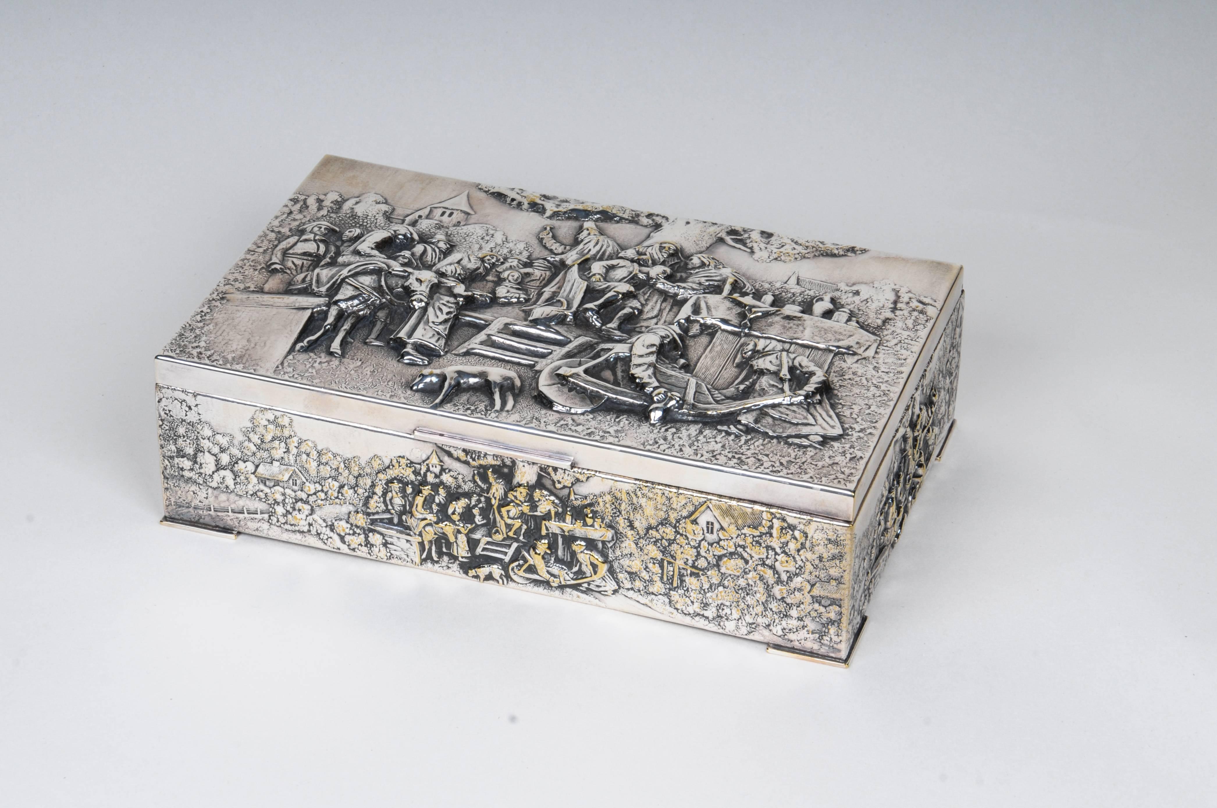 German Continental Silver Plate Covered Rectangular Box For Sale