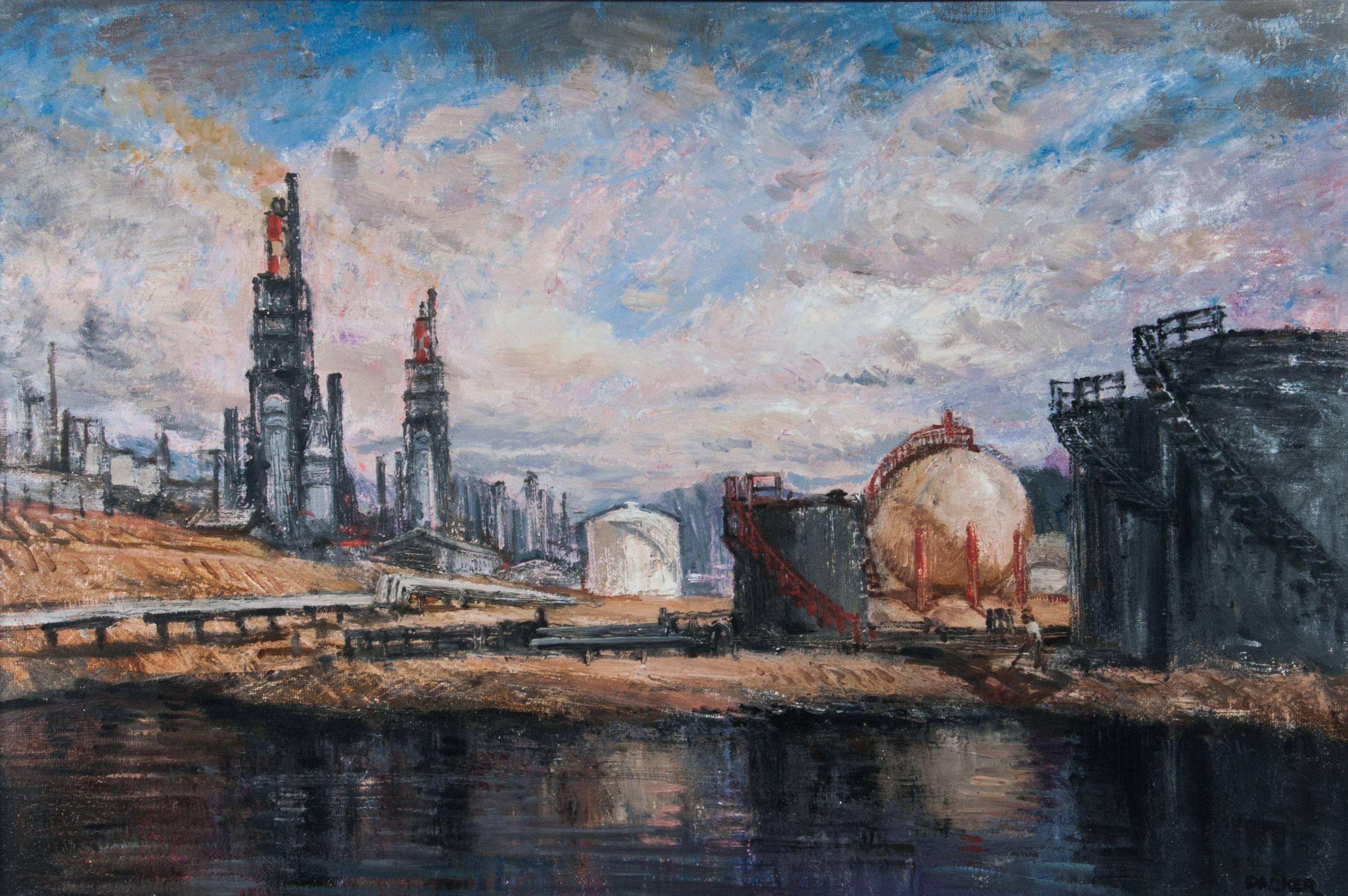 Richard Gordon Packer (1916-1998), New Hampshire.
An Industrial landscape. Oil on canvas
Signed lower right
Image size: 26