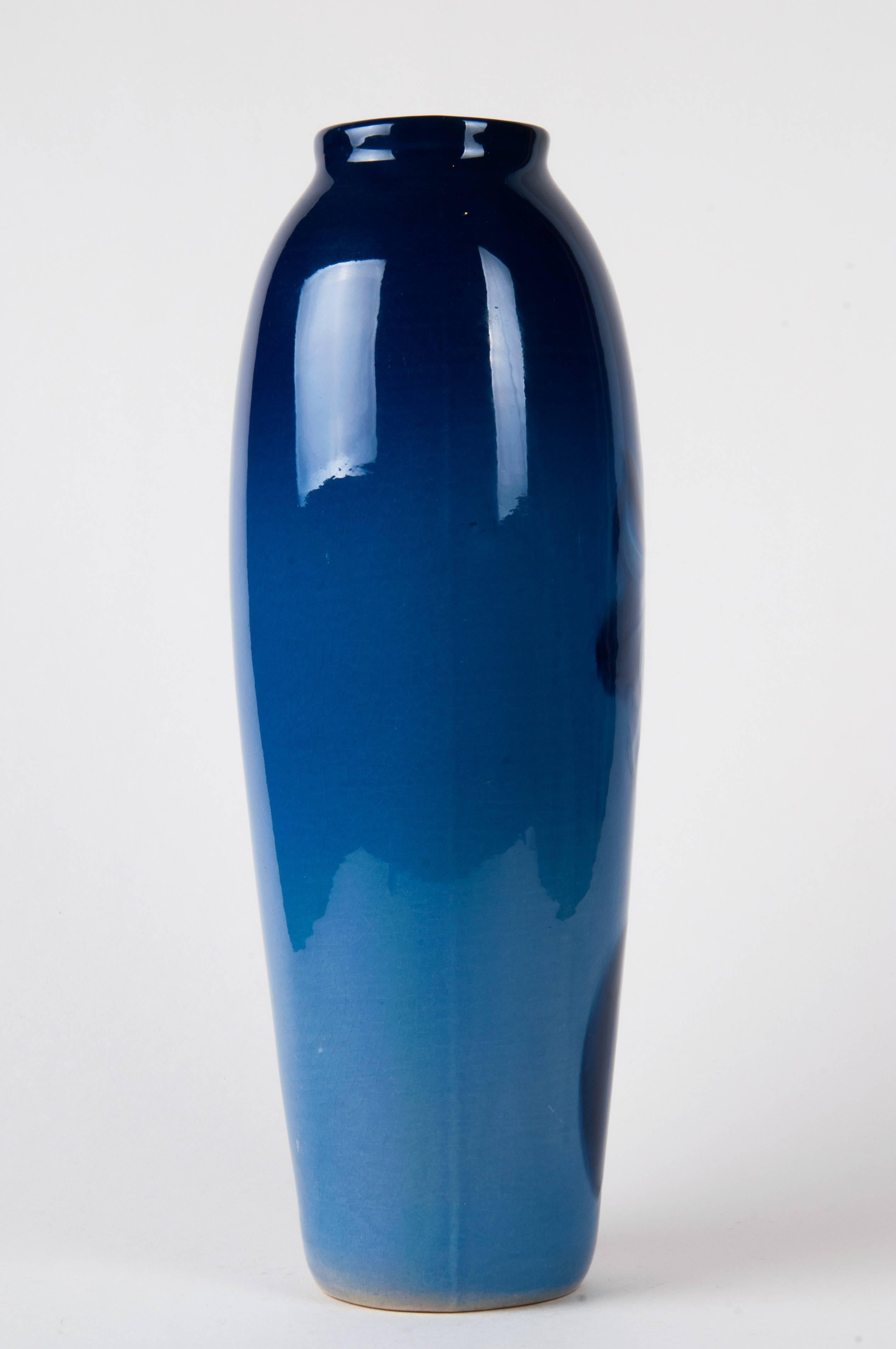 American Samuel A. Weller Blue Louwelsa Vase For Sale