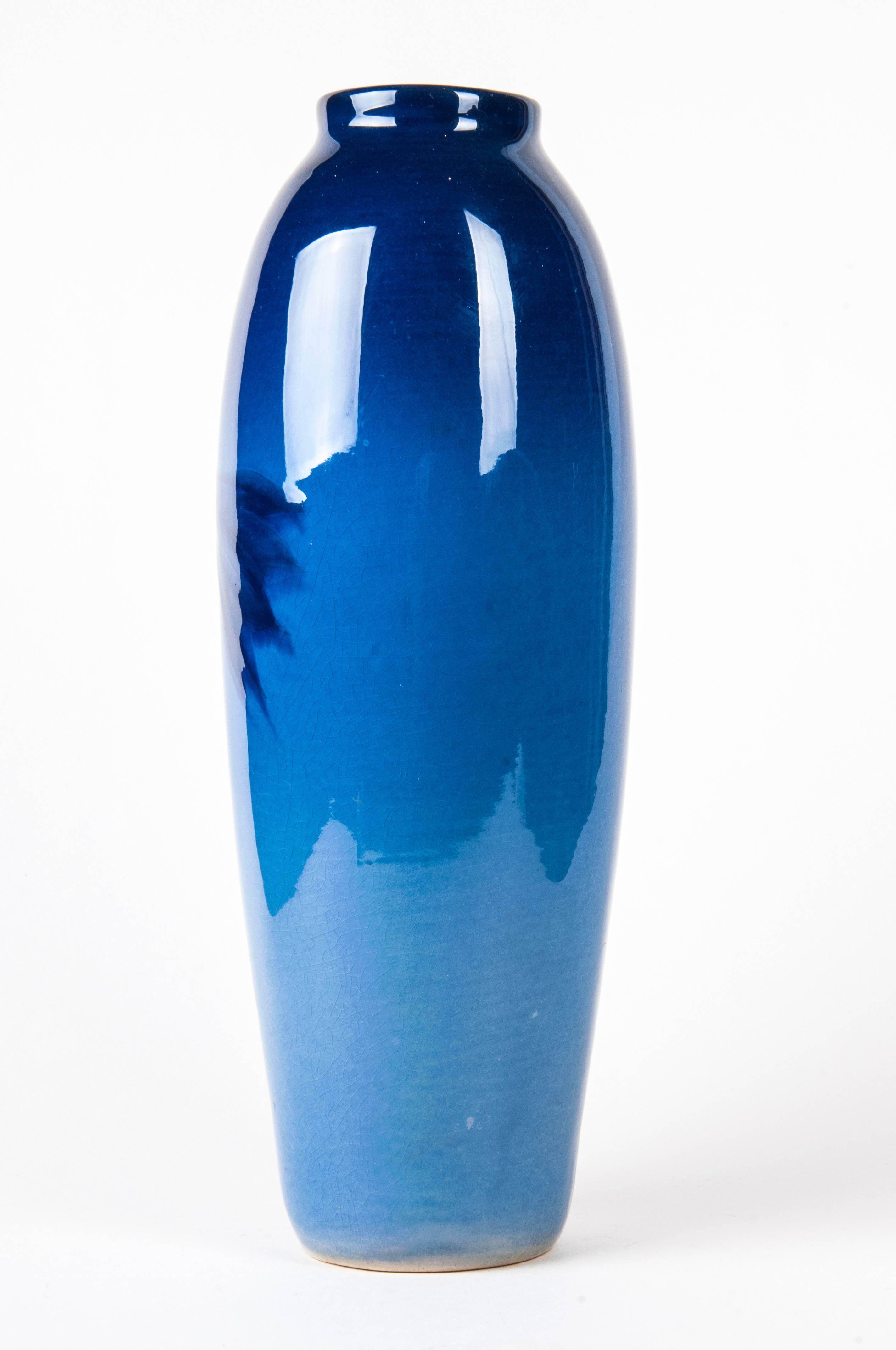 19th Century Samuel A. Weller Blue Louwelsa Vase For Sale