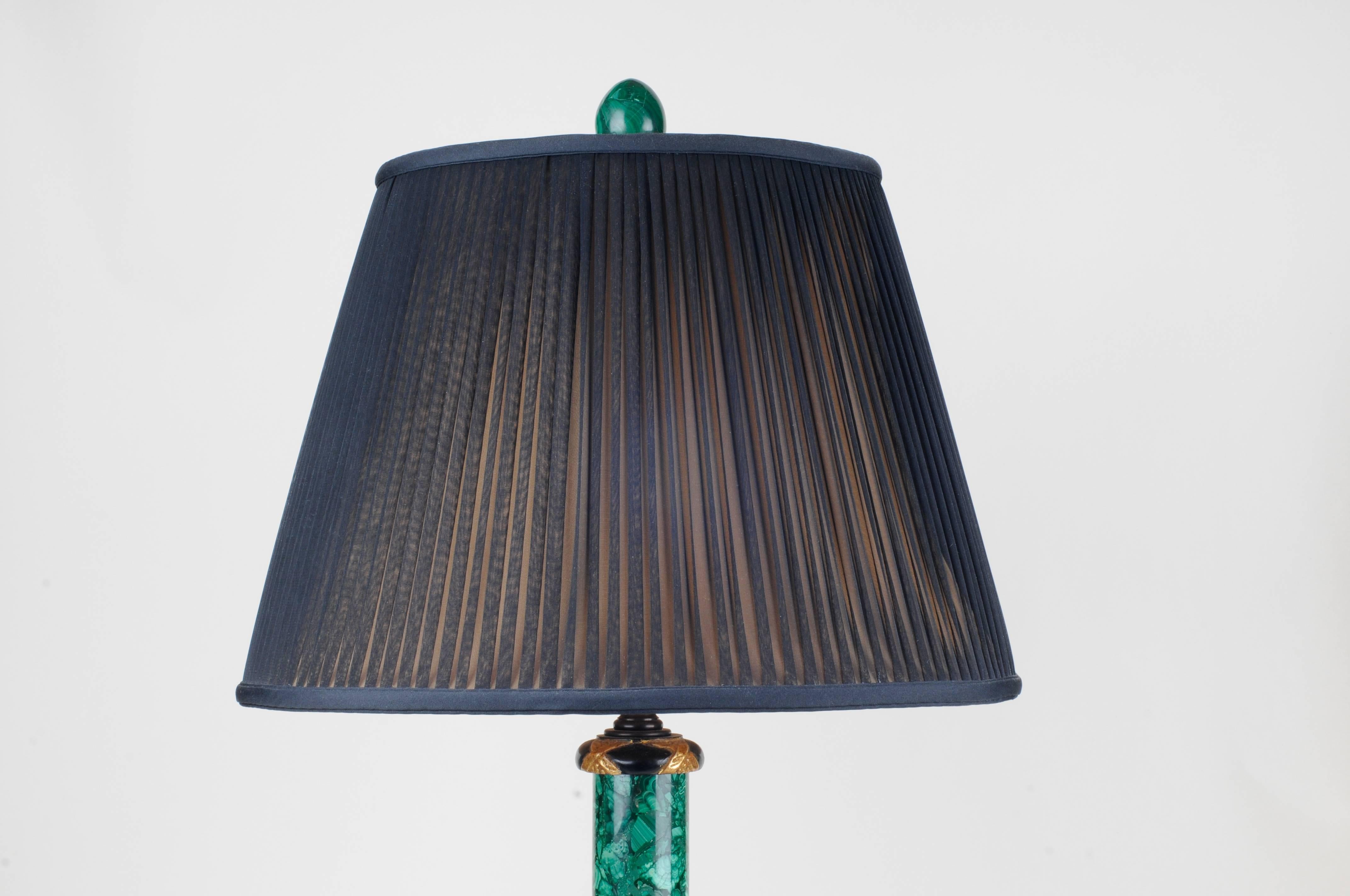 Pair of Mid-Century Table Lamps with Malachite Veneer 