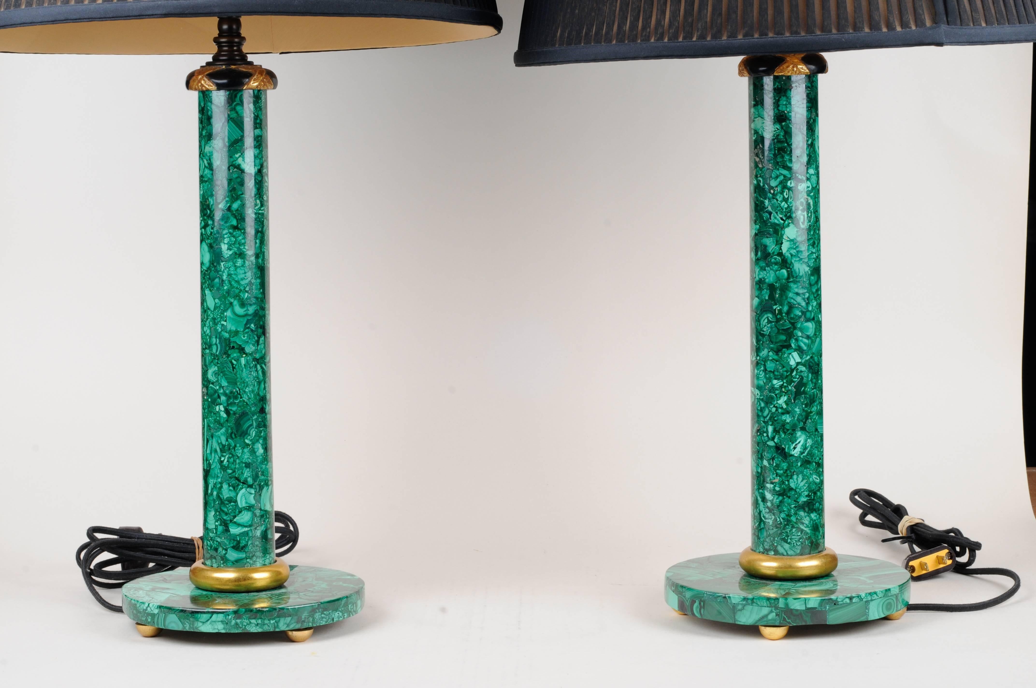 Pair of Mid-Century Table Lamps with Malachite Veneer 