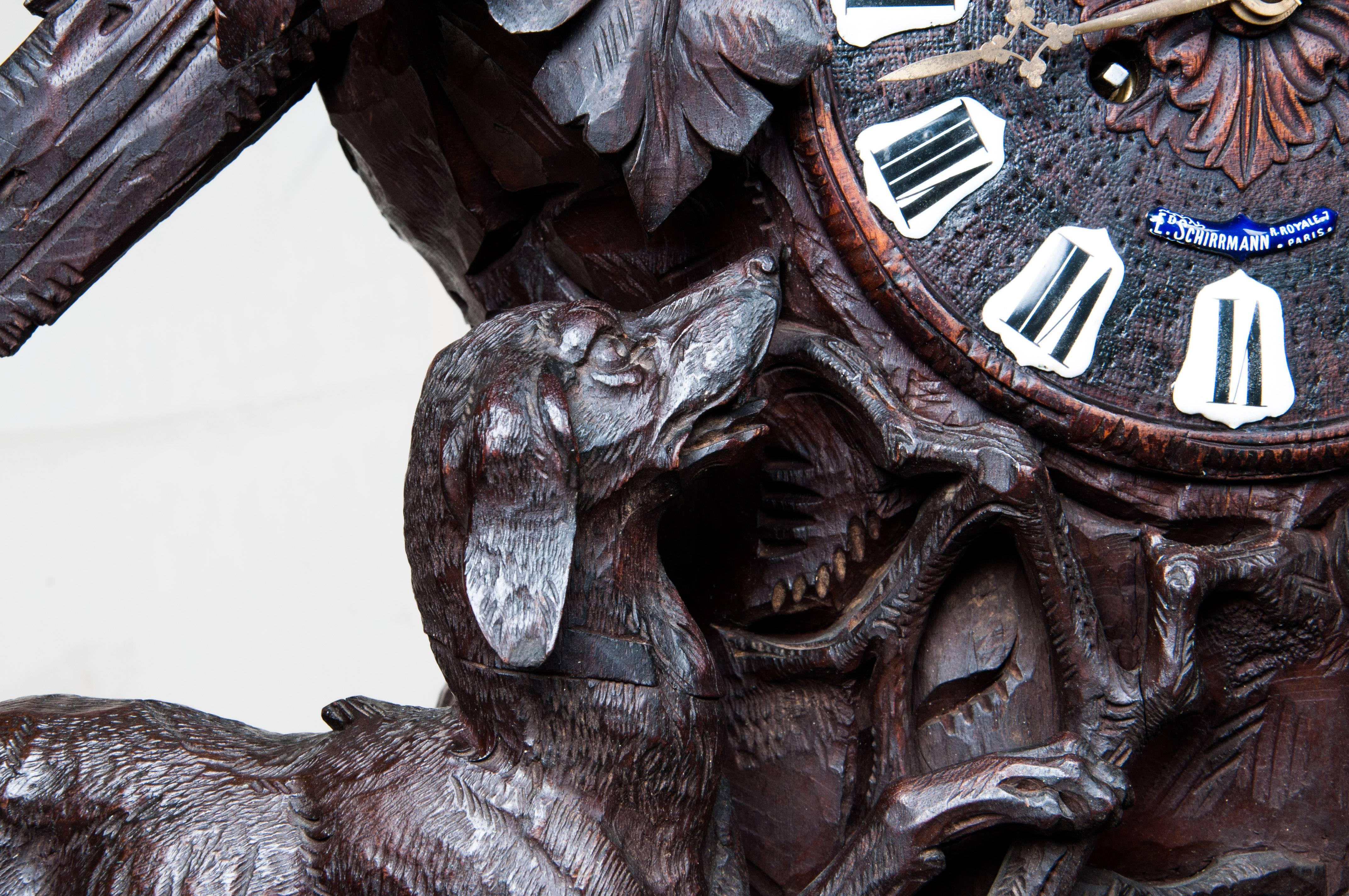 Metal 19th Century Black Forest Hand-Carved Clock For Sale