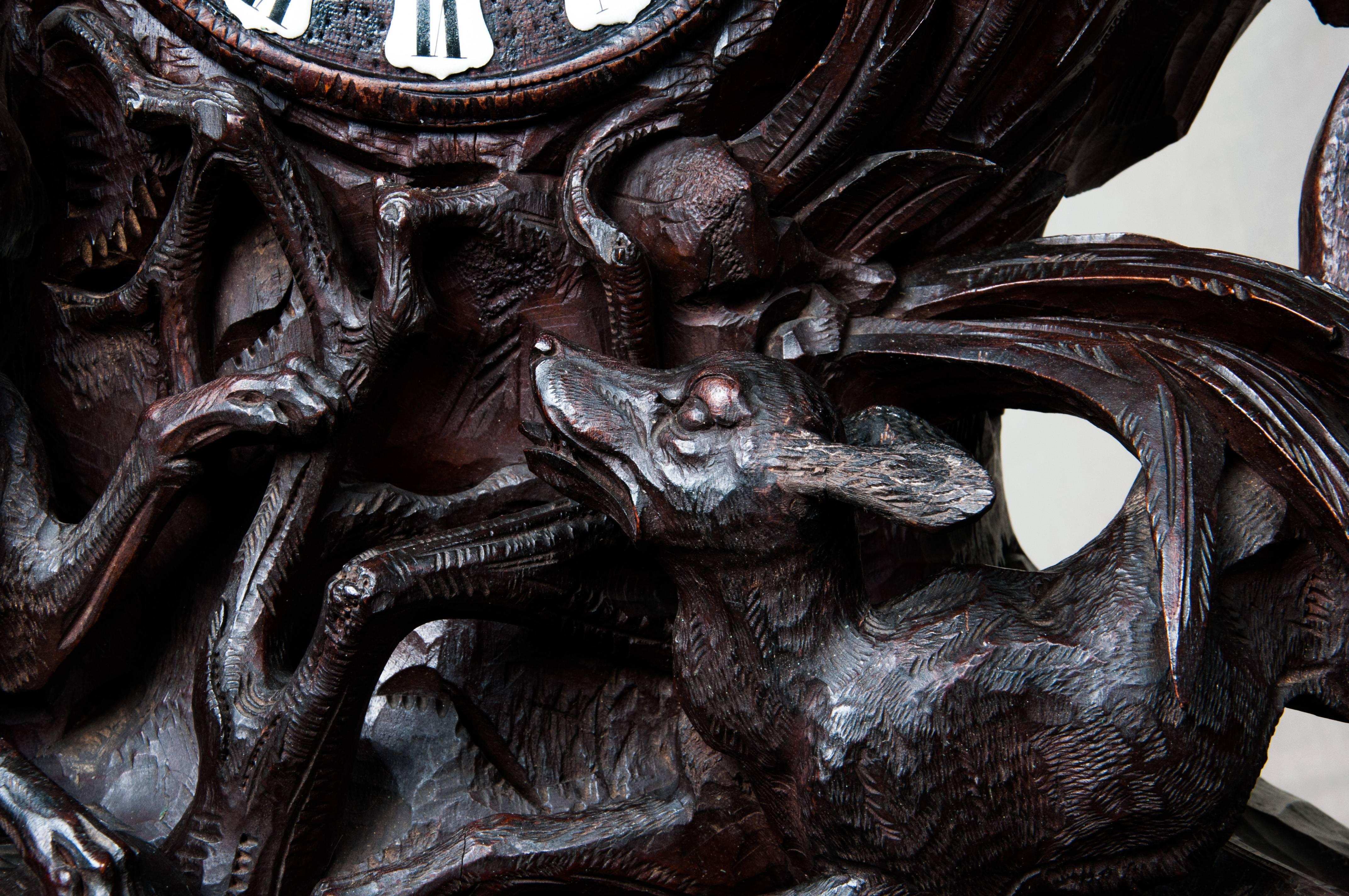 19th Century Black Forest Hand-Carved Clock For Sale 4