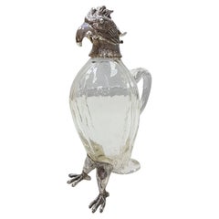 20th Century Italia Solid Silver-Cristal Jug with the Shape of a Parrot