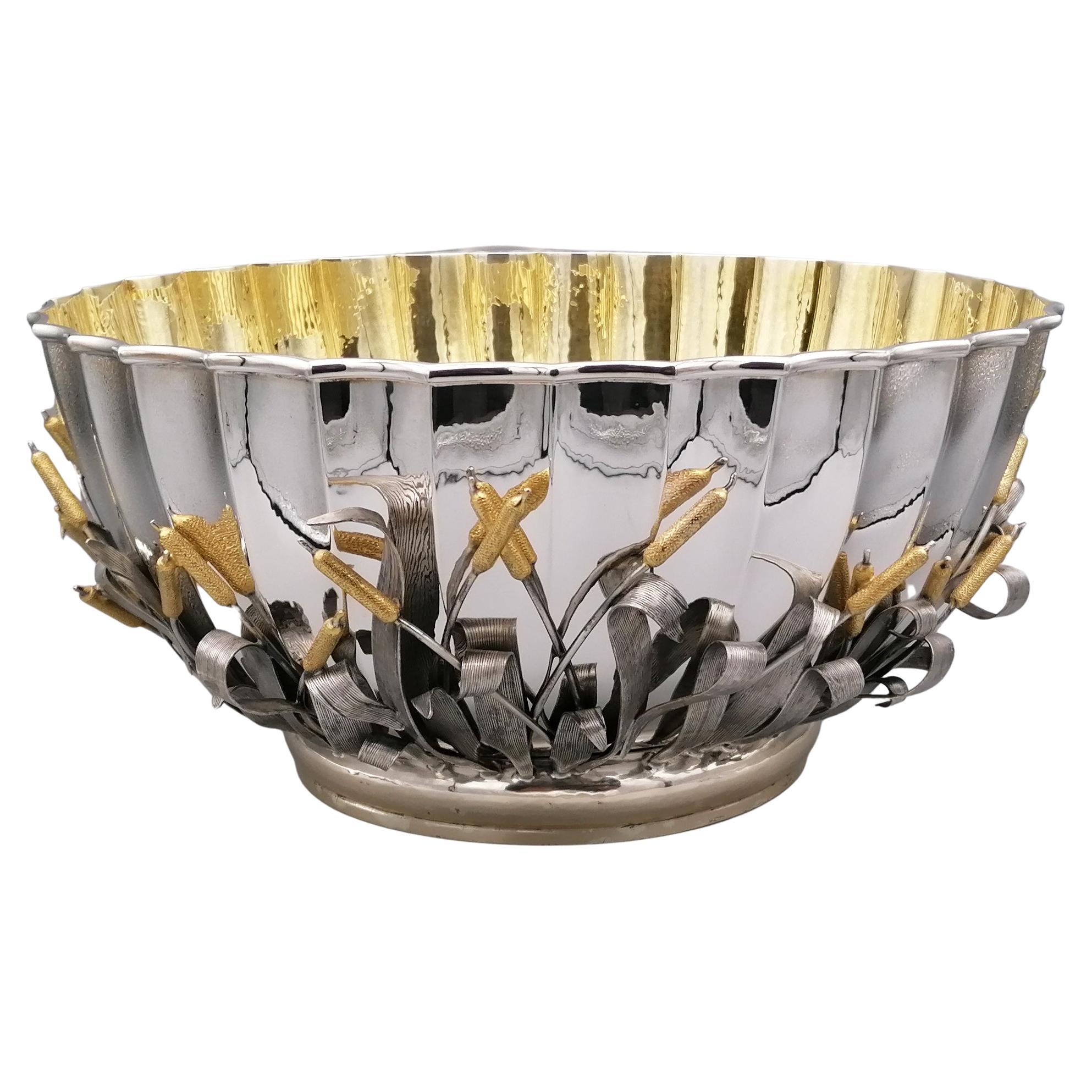 20th Century Solid Silver Italian Handmade Centrepiece with Decorations For Sale
