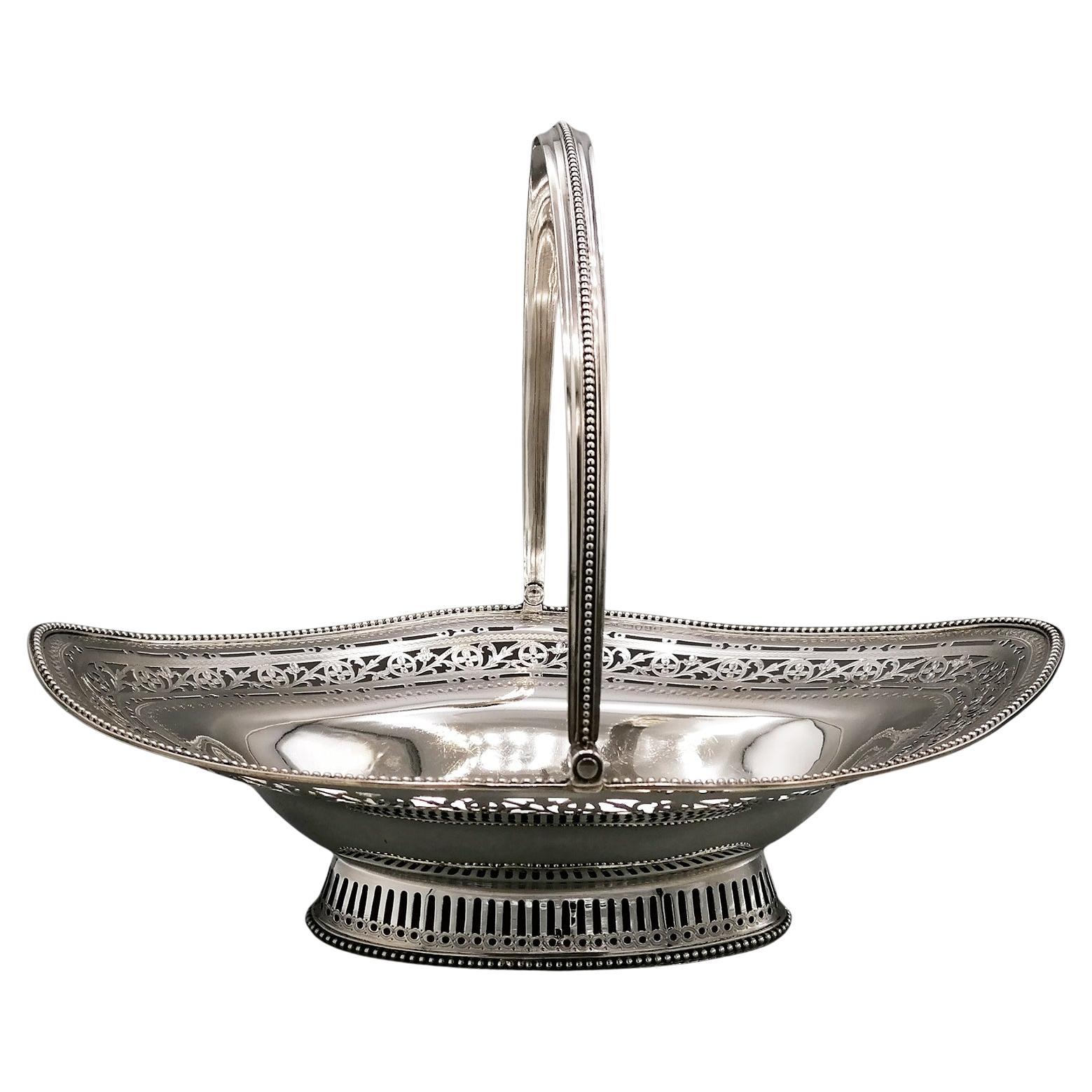 George III Sterling Silver Oval Cake Basket For Sale