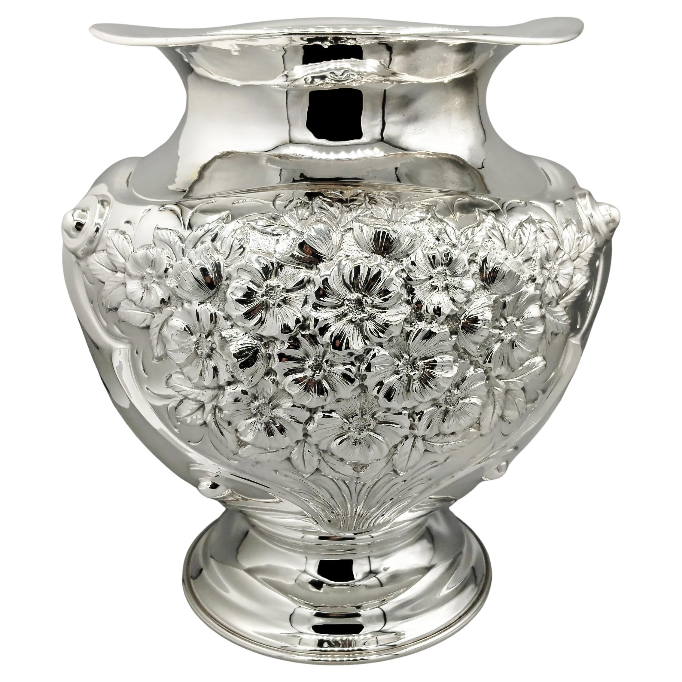 XXI Century Italian Solid 800 Silver Vase