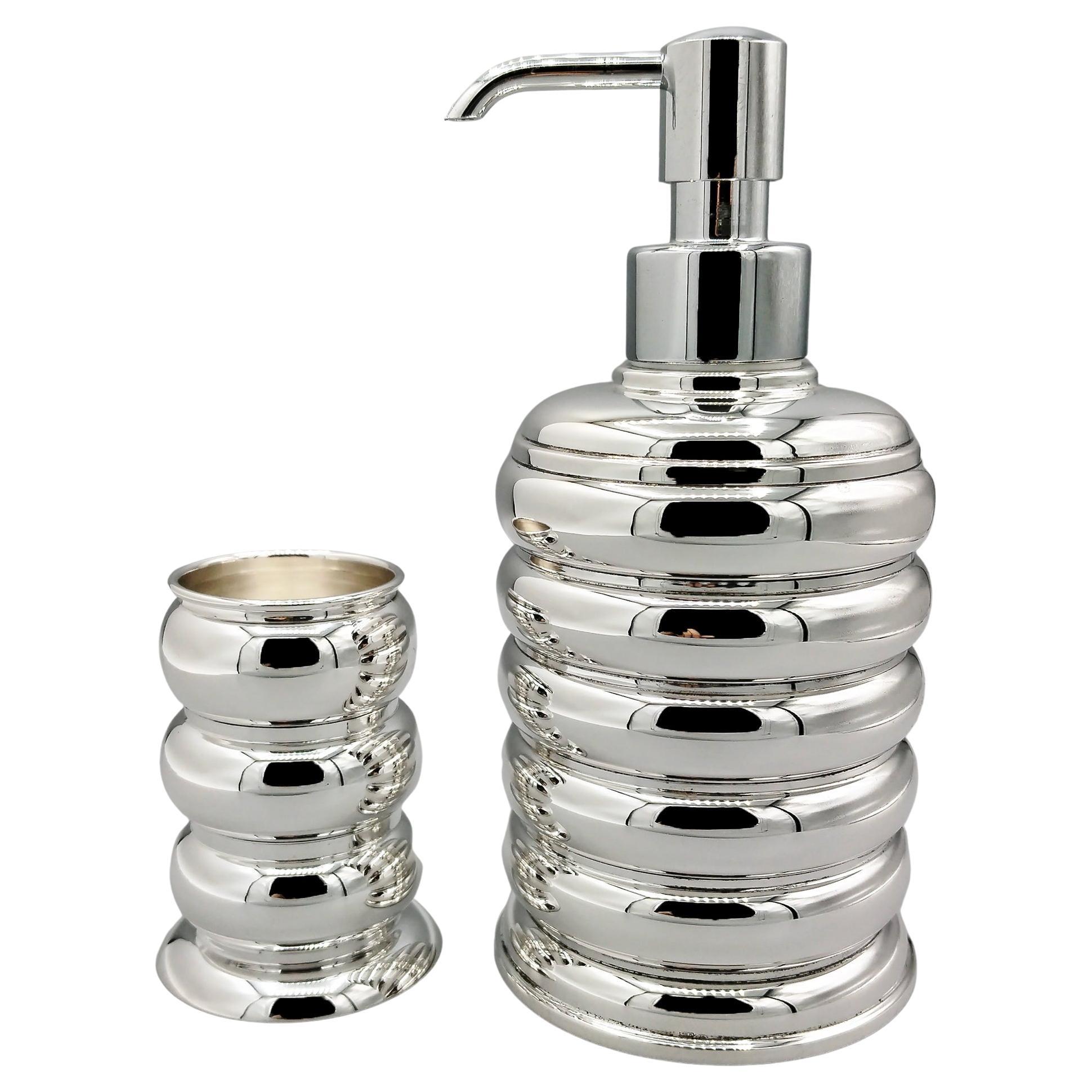 925 Sterling Silver Liquid Soap Dispenser and Toothbrush Holder