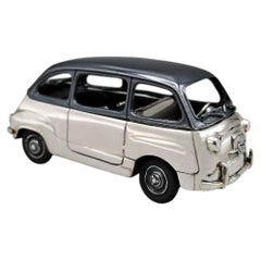 20th Century Sterling Silver Miniature Car: FIAT 600 MULTIPLA, Made in Italy
