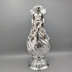 20th-century Italian sterling silver tonchon wine carafe with a handle shaped like a male figure
