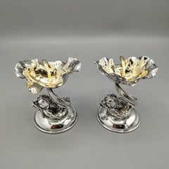 Juego de salero y pimentero de plata de ley de estilo barroco italiano del siglo XX