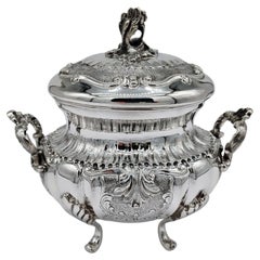 20th-Century Italian Oval Sugar Bowl made of solid 800 silver, ca. 1960