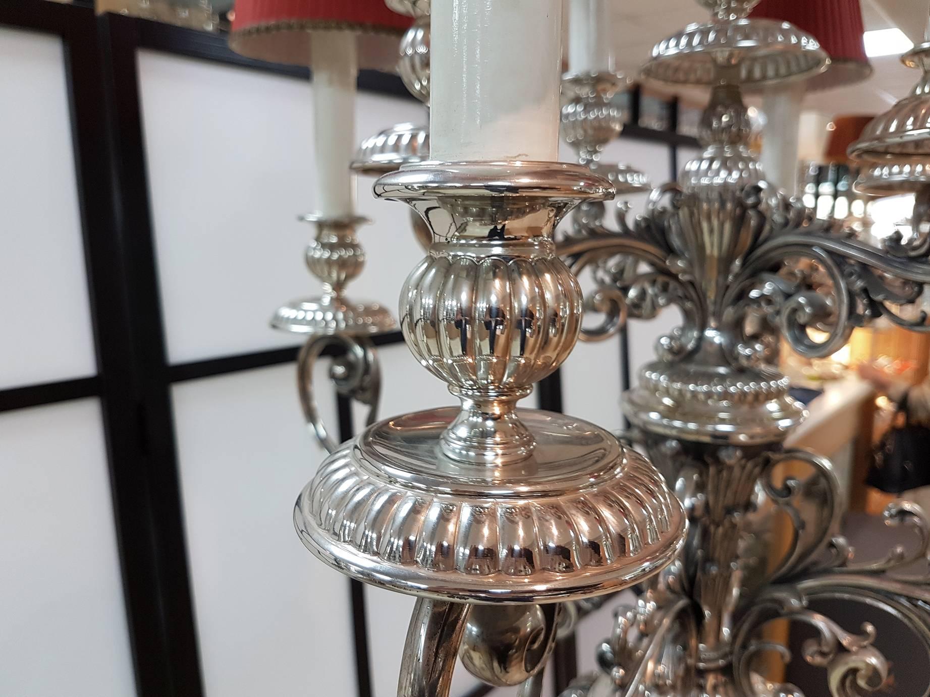 Empire 20th Century Italian Silver Standard Floor Lamps Baroque Revival.  For Sale