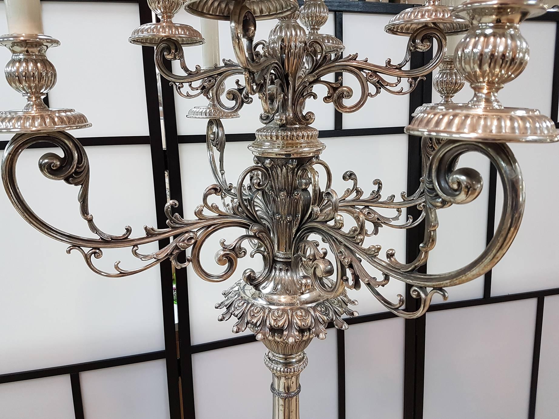Hand-Crafted 20th Century Italian Silver Standard Floor Lamps Baroque Revival.  For Sale