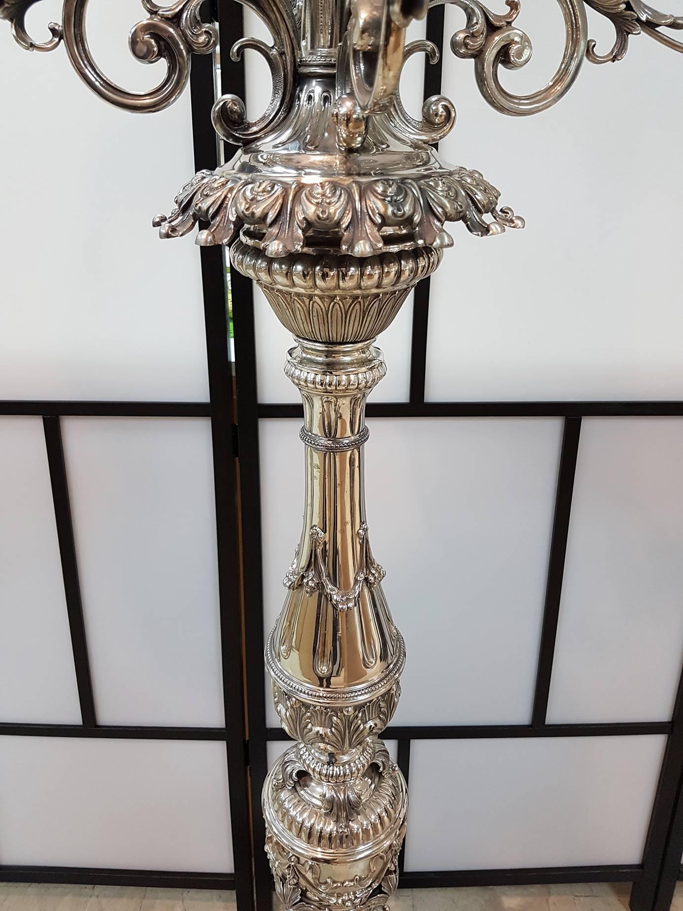 20th Century Italian Silver Standard Floor Lamps Baroque Revival.  For Sale 3