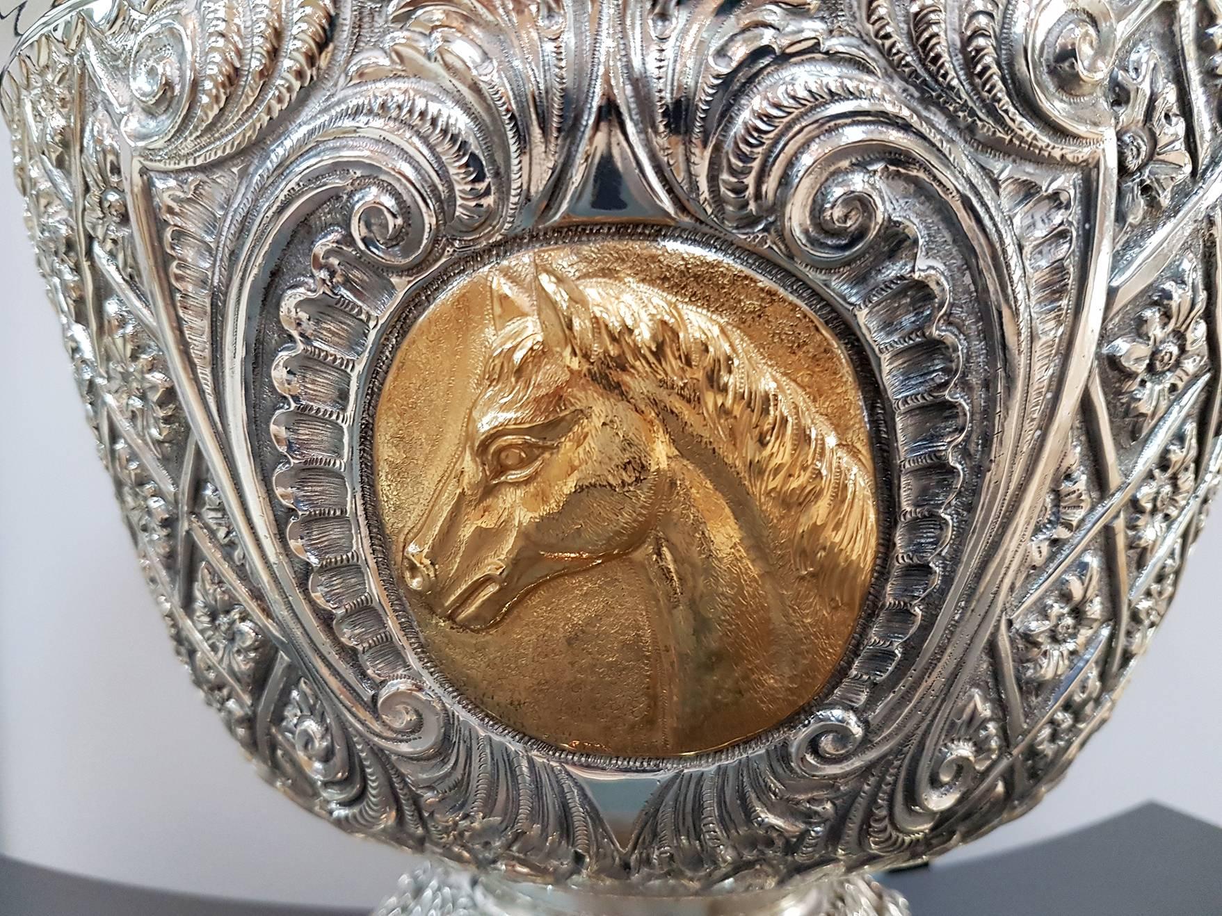 Greco Roman 20th Century Italian Silver Centrepiece on Base Gilted Horse's Head