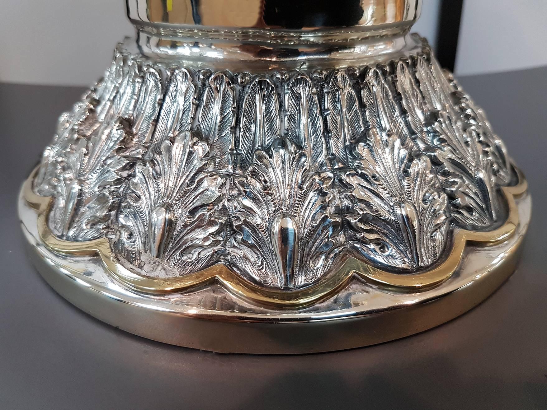20th Century Italian Silver Centrepiece on Base Gilted Horse's Head In Excellent Condition In VALENZA, IT