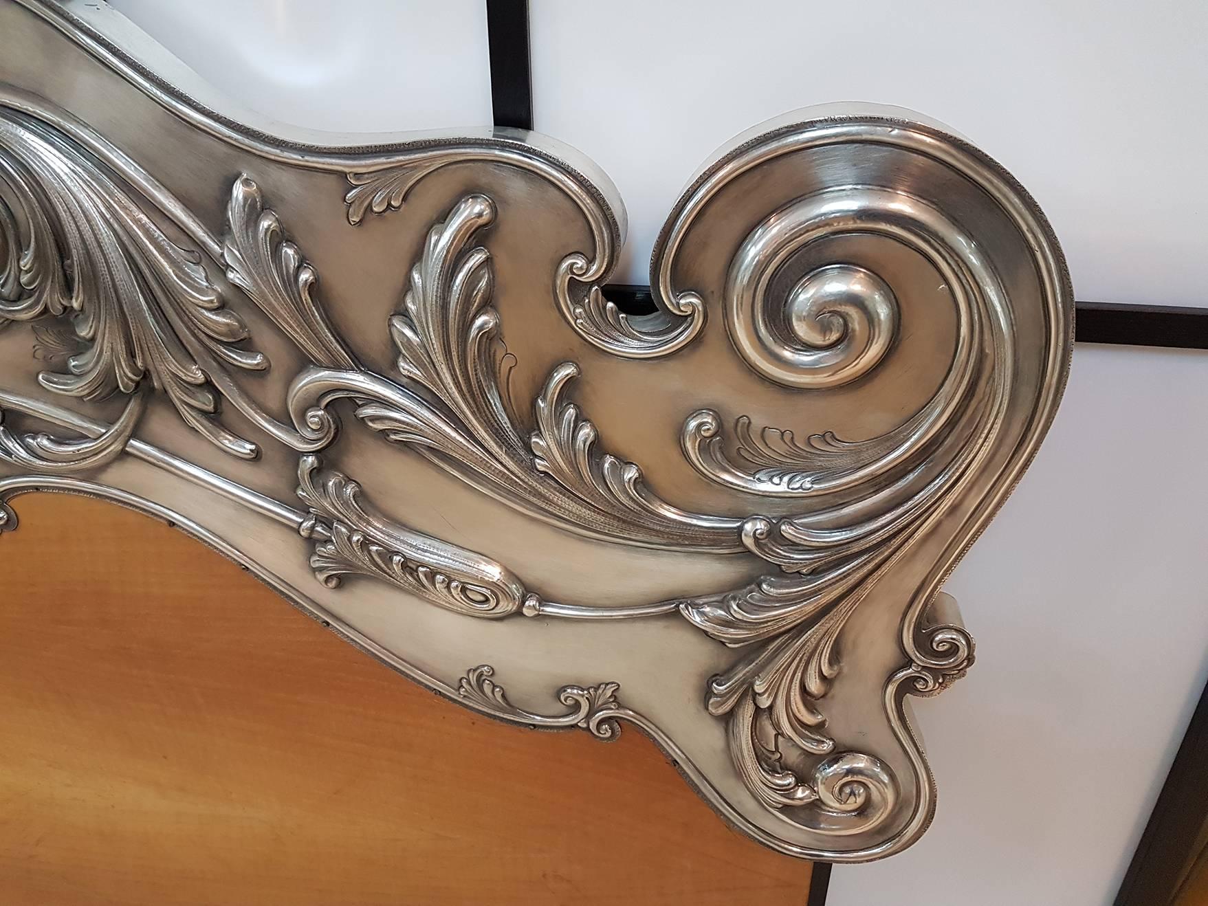 20th Century Italian Sterling Silver Head Bed, baroque barocco revival For Sale 1