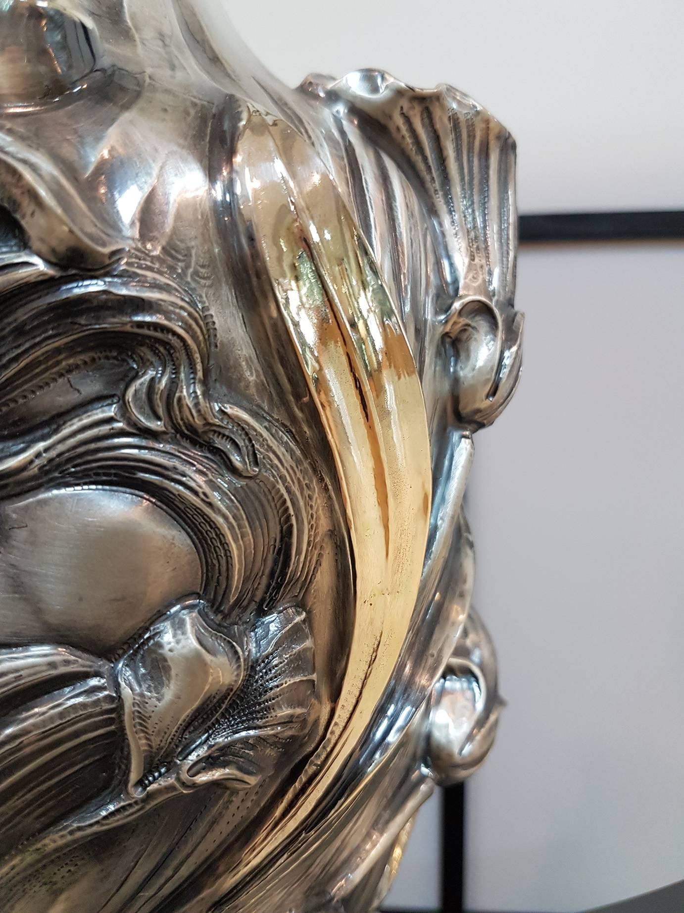 20th Century Art Nouveau Revival Italian Sterling Silver Vase  For Sale 1