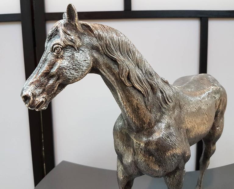 20th Century Italian Solid Silver Horse, engraved by hand. Made in
