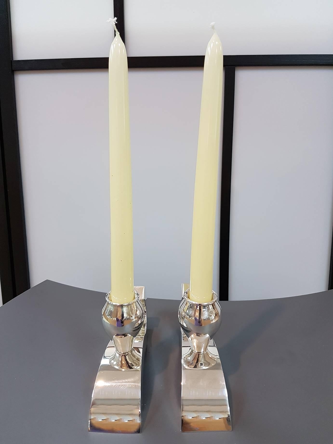 20th Century Italian Sterling Silver Modern Candlesticks  In Excellent Condition For Sale In VALENZA, IT