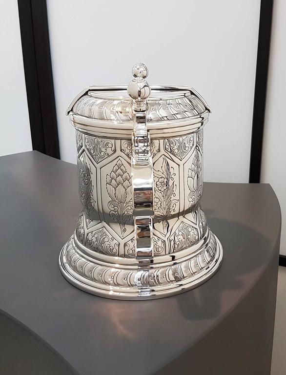 Hand-Crafted 20th century Italian Sterling Silver Tankard german revival. Made in Italy For Sale