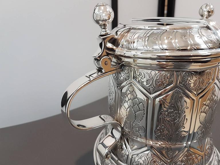 20th century Italian Sterling Silver Tankard german revival. Made in Italy For Sale 11