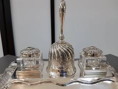 Encrier italien du 20ème siècle en argent sterling, fabriqué à la main en Italie