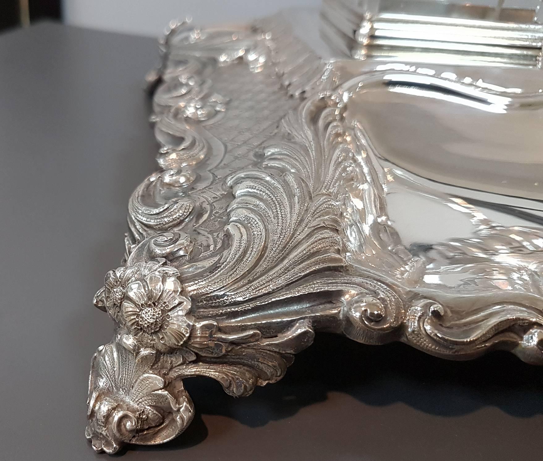 Baroque 20th Century Italian Sterling Silver Inkstand, hHandicraft made in Italy For Sale