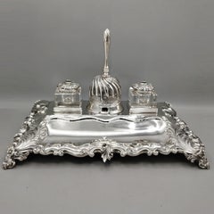 Encrier italien du 20ème siècle en argent sterling, fabriqué à la main en Italie