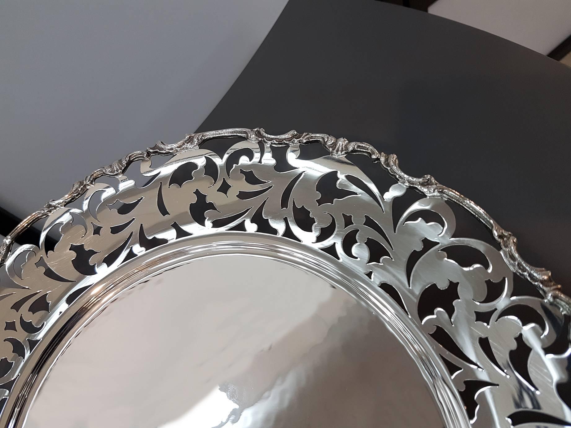 Baroque 20th Century Italian Sterling Silver Pierced Dish For Sale