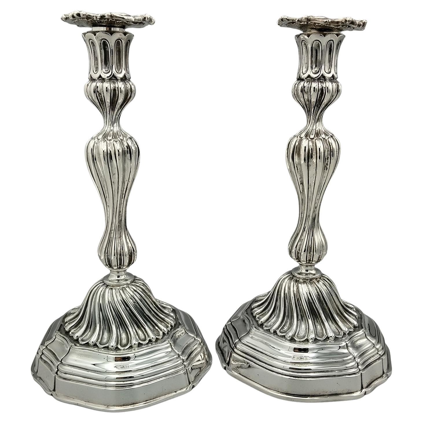 20th Century Sterling Silver Italian Candlesticks Baroque Barocco replica For Sale