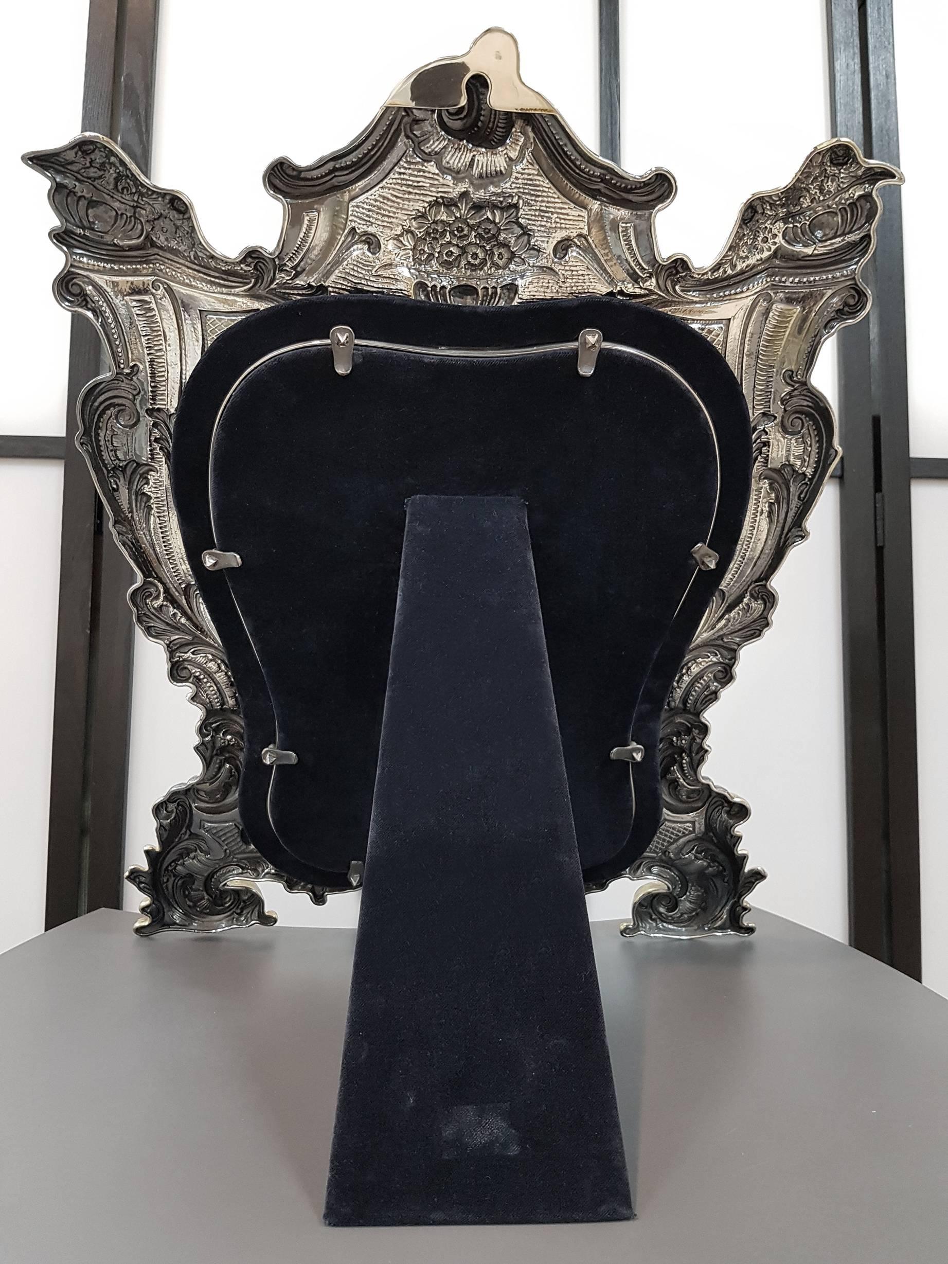 20th Century Italian Sterling Silver Barocco revival Table Mirror For Sale 2