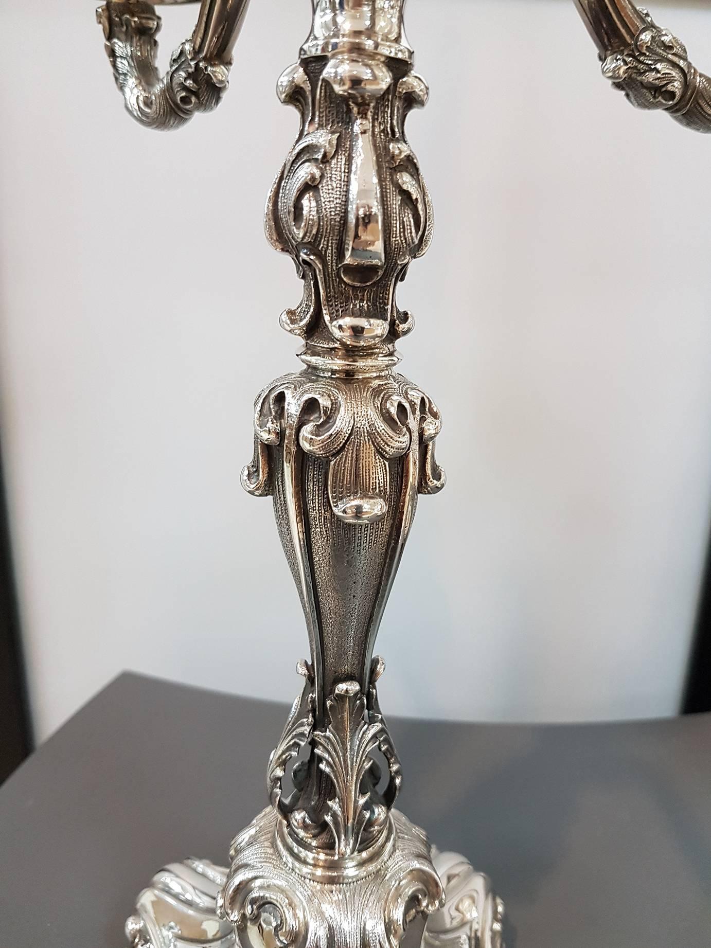 Baroque 20th Century Sterling Silver Pr. of Italian Barocco revival Candelabras For Sale