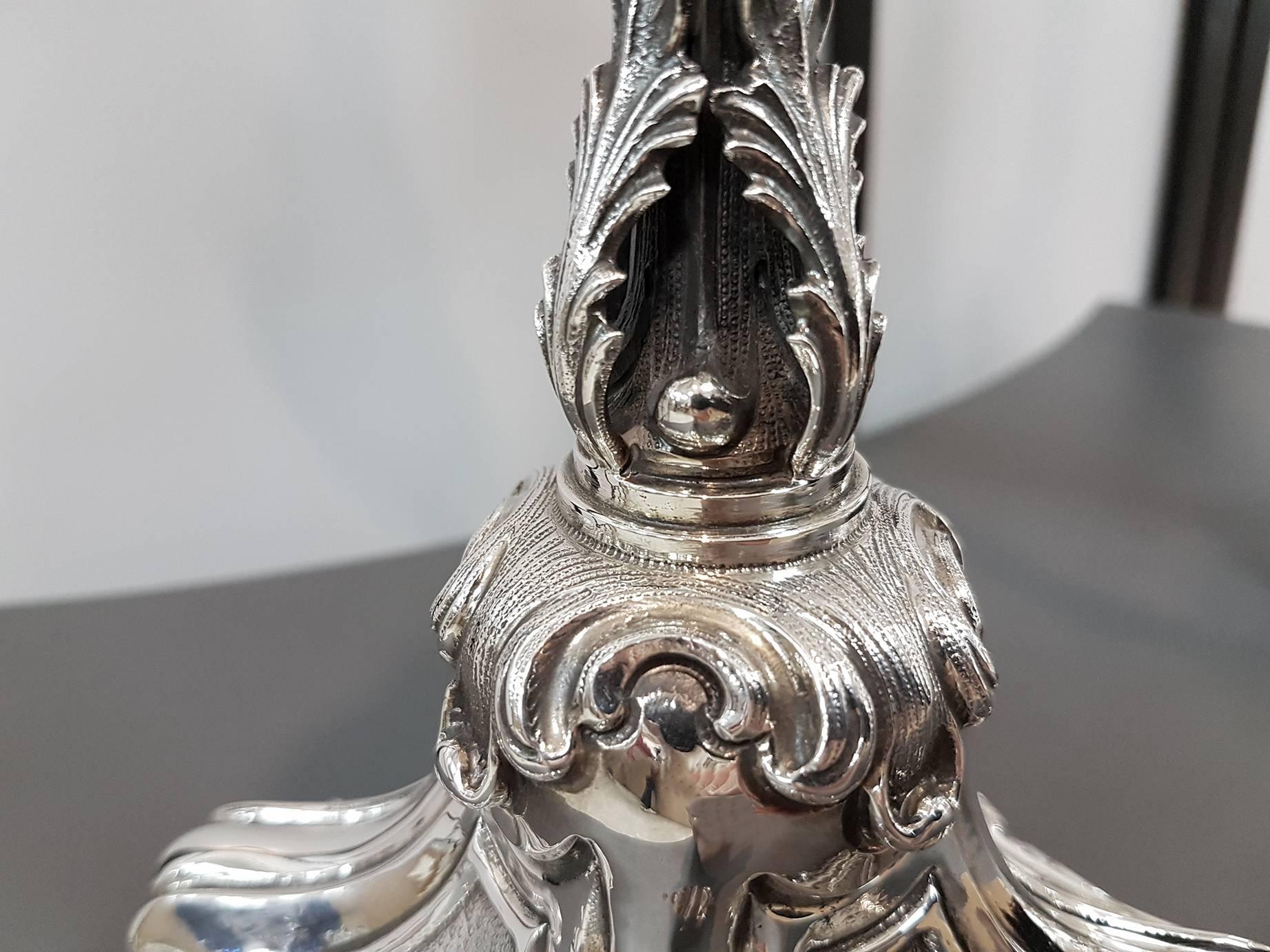 20th Century Sterling Silver Pr. of Italian Barocco revival Candelabras For Sale 1