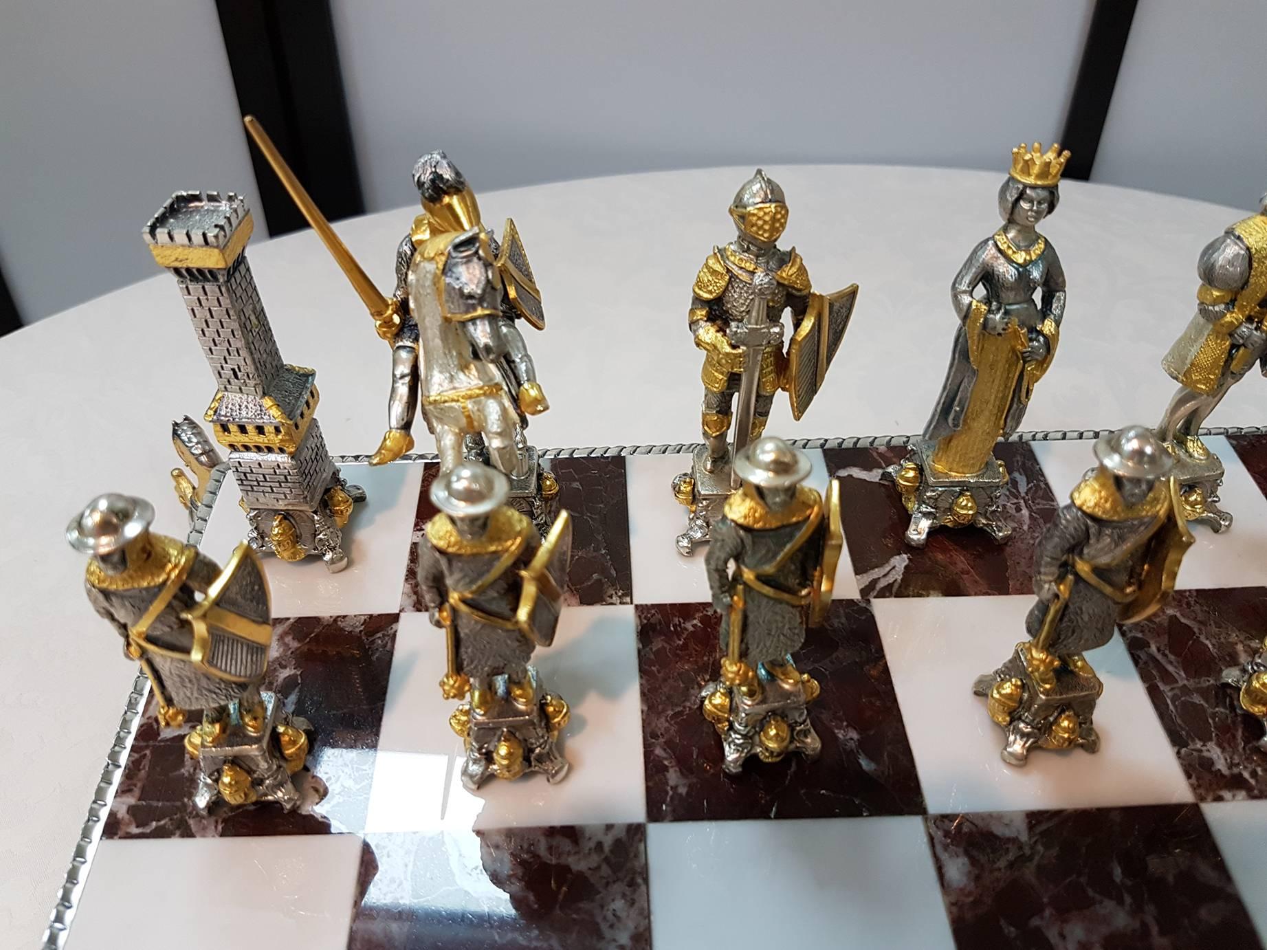 20th Century Italian Sterling Silver Chess Board and Chess Game. Made in Italy In Excellent Condition In VALENZA, IT