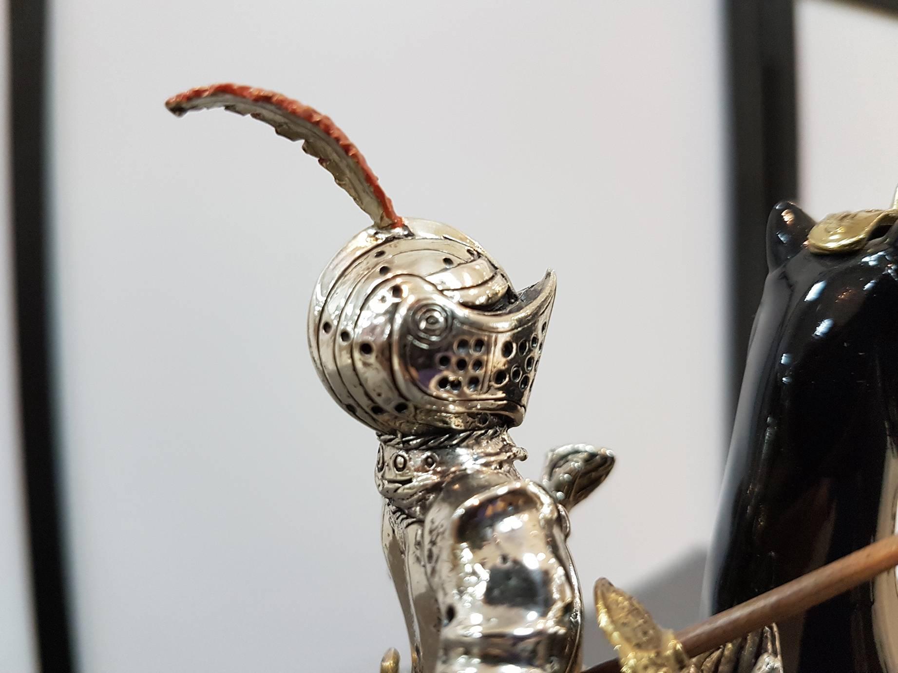 Medieval 20th Century Sterling Made in Italy Silver Horse and Knight Armour For Sale