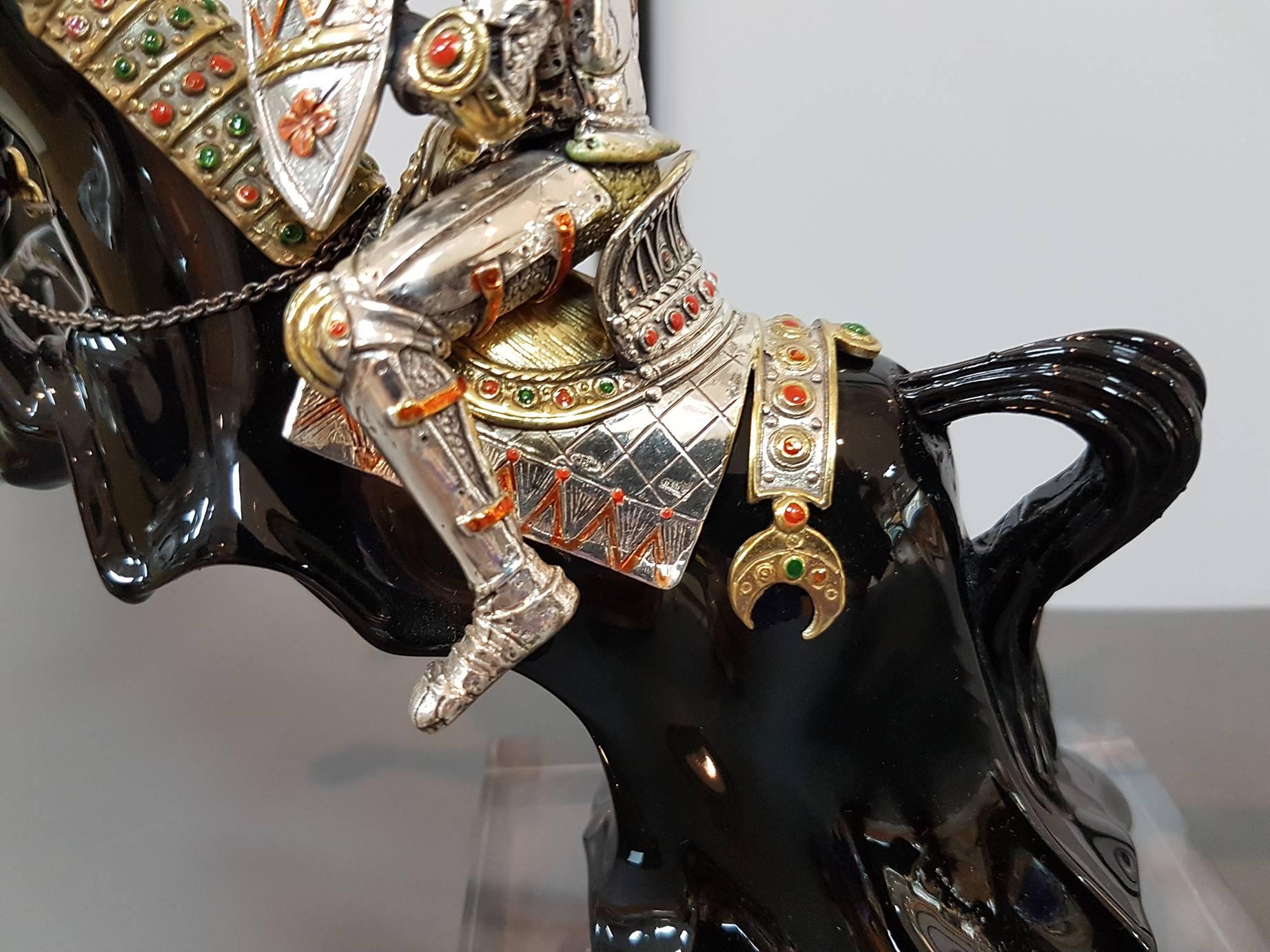 italien 20e siècle Made in Italy A Silver cheval et armure de chevalier en vente